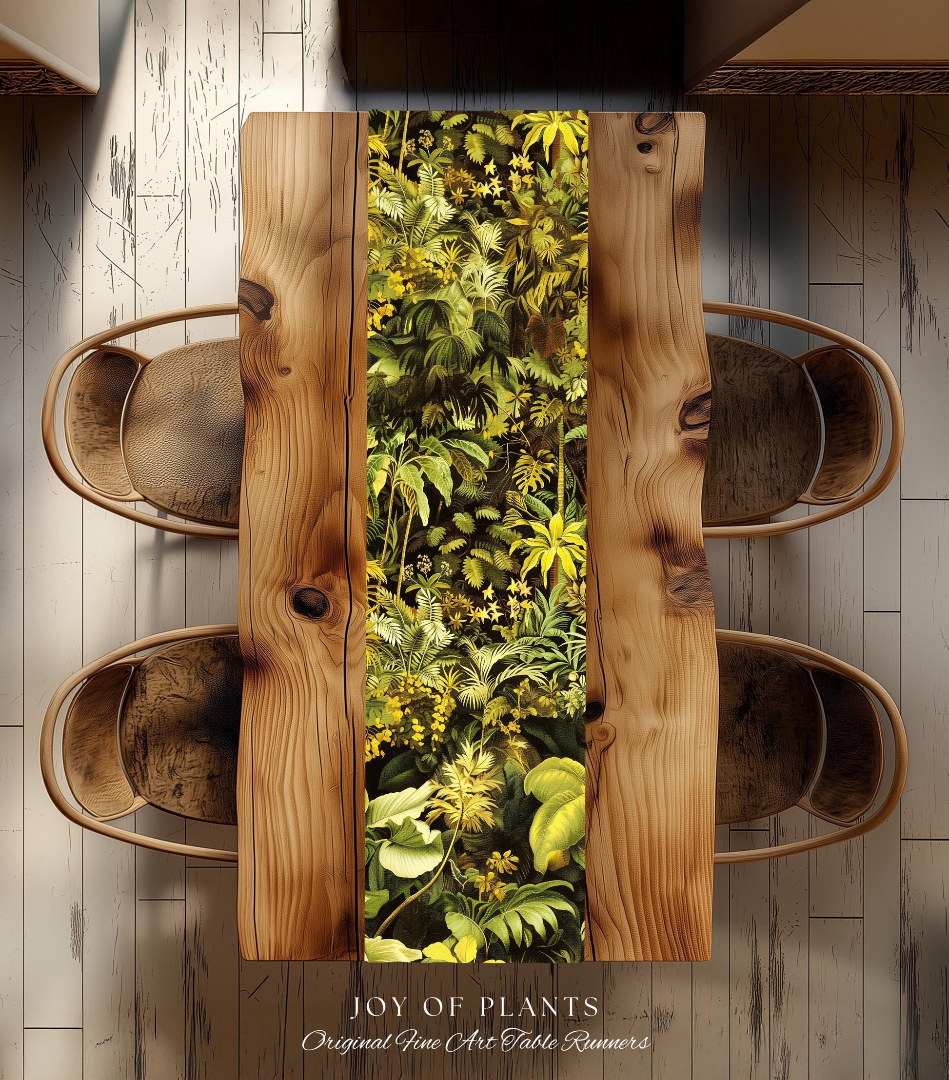 Moody Botanical Jungle Leaves Table Runner | Eclectic Green Maximalist Dining Room Table Whimsigoth Vintage Botanical Nature Forest Style |