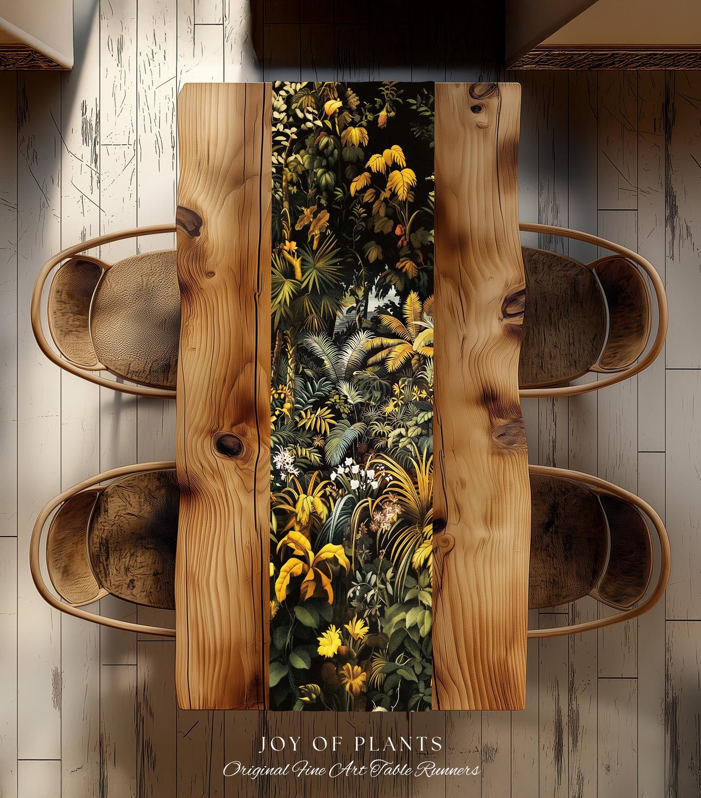 Earthy Colors Tropical Leaves Table Runner | Jungle Theme Dining Room Decor Whimsical Botanical Aesthetic Forest House Plant Foliage Natural