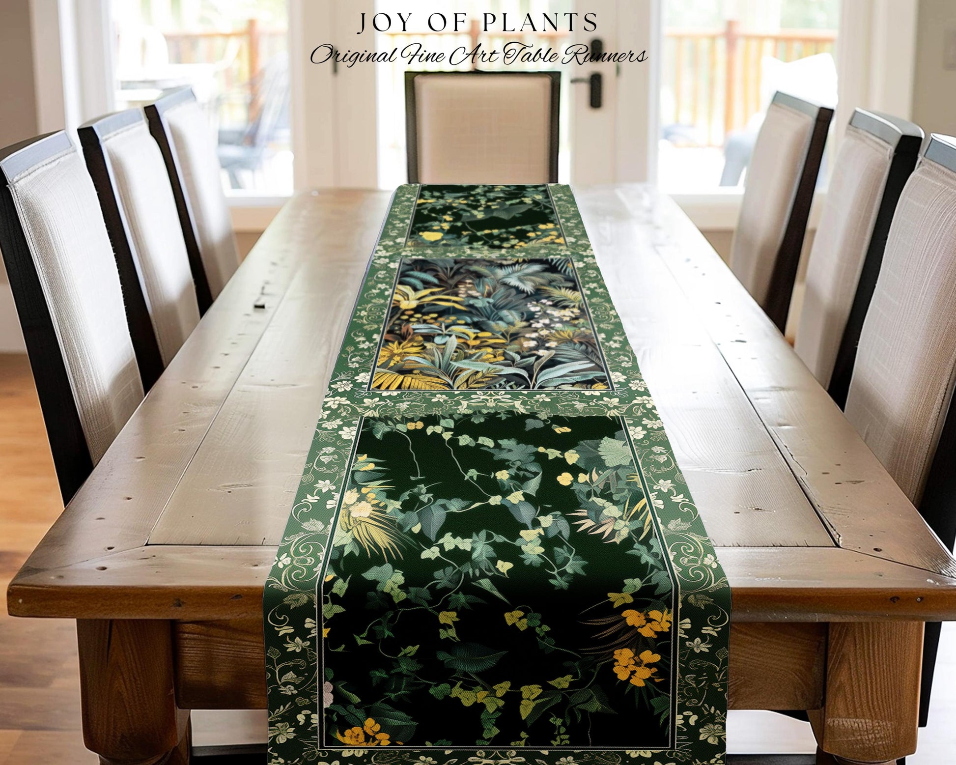 Jungle Leaves Botanical Table Runner | Tropical Jungle Nature Lover Cozy Plant Lover Boho Dining Room Decor Elegant Jungle Theme Linens |