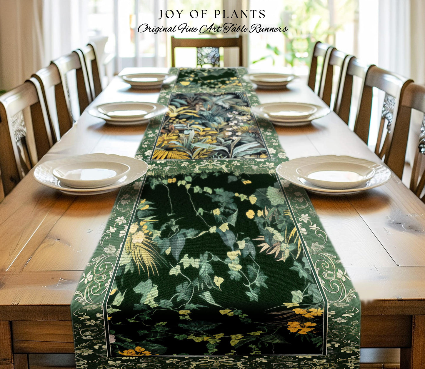 Jungle Leaves Botanical Table Runner | Tropical Jungle Nature Lover Cozy Plant Lover Boho Dining Room Decor Elegant Jungle Theme Linens |