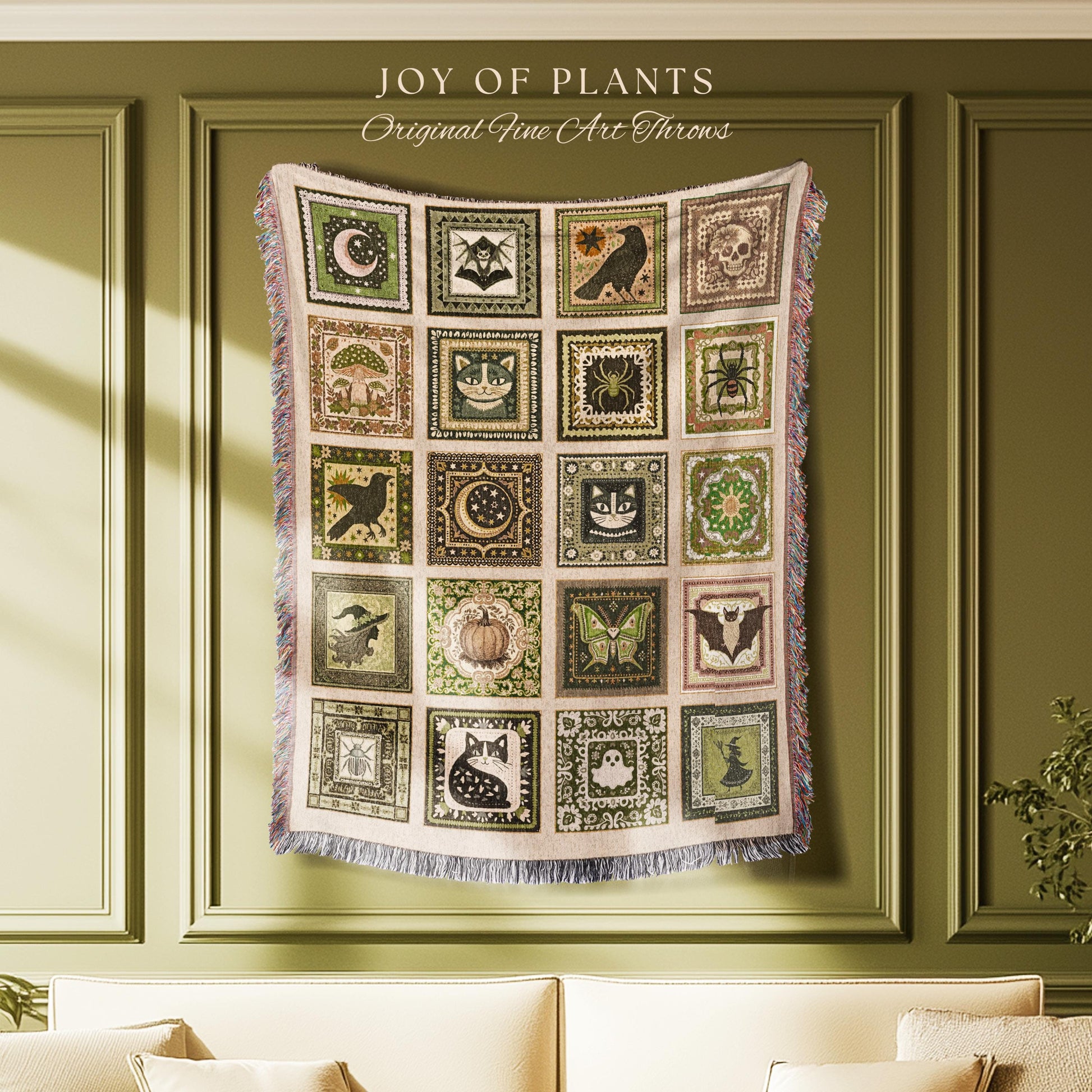 Boho Pastel Gothic Halloween Throw | Cozy Witchy Blanket Whimsigoth Bedroom Accent Witchcore Tapestry Gift Spooky Season Maximalist Decor |