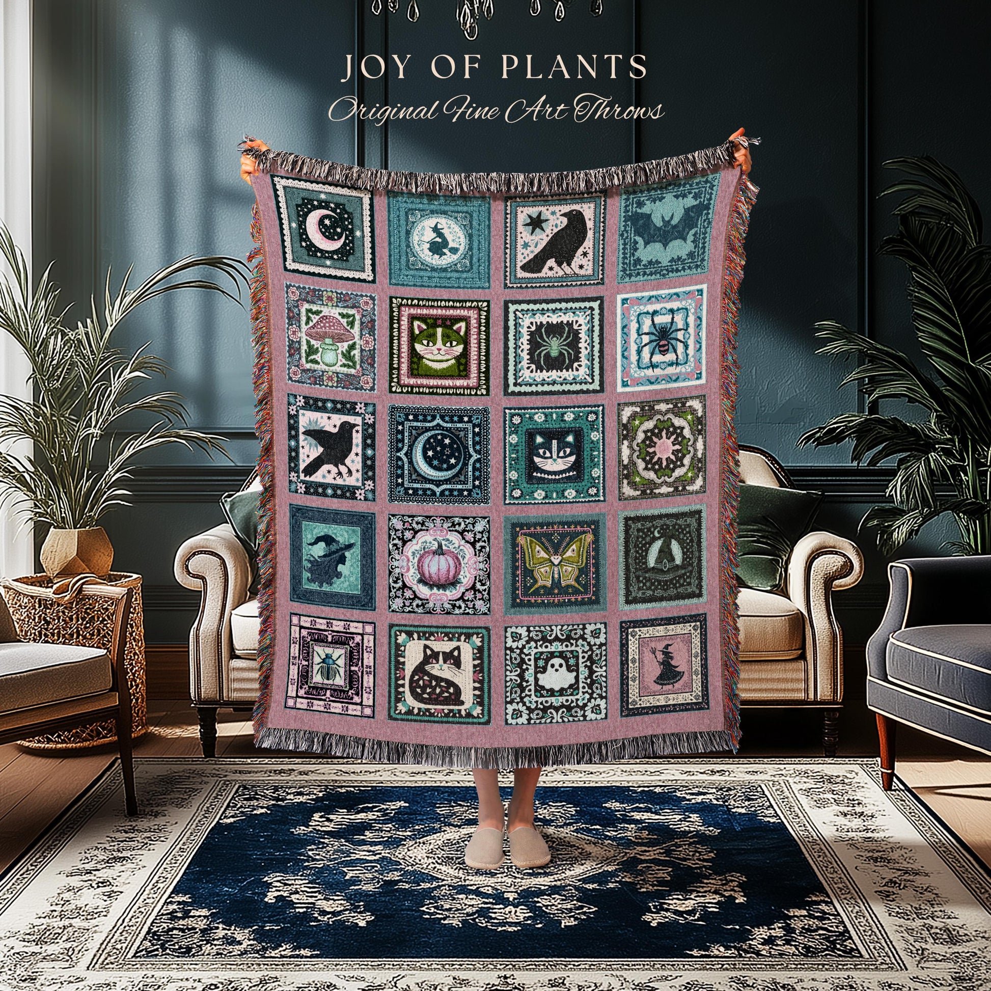 Girly Goth Cozy Pastel Throw Blanket | Pink Fairycore Gothic Bedroom Accent Light Academia Halloween Decor Cute Spooky Season Home Aesthetic