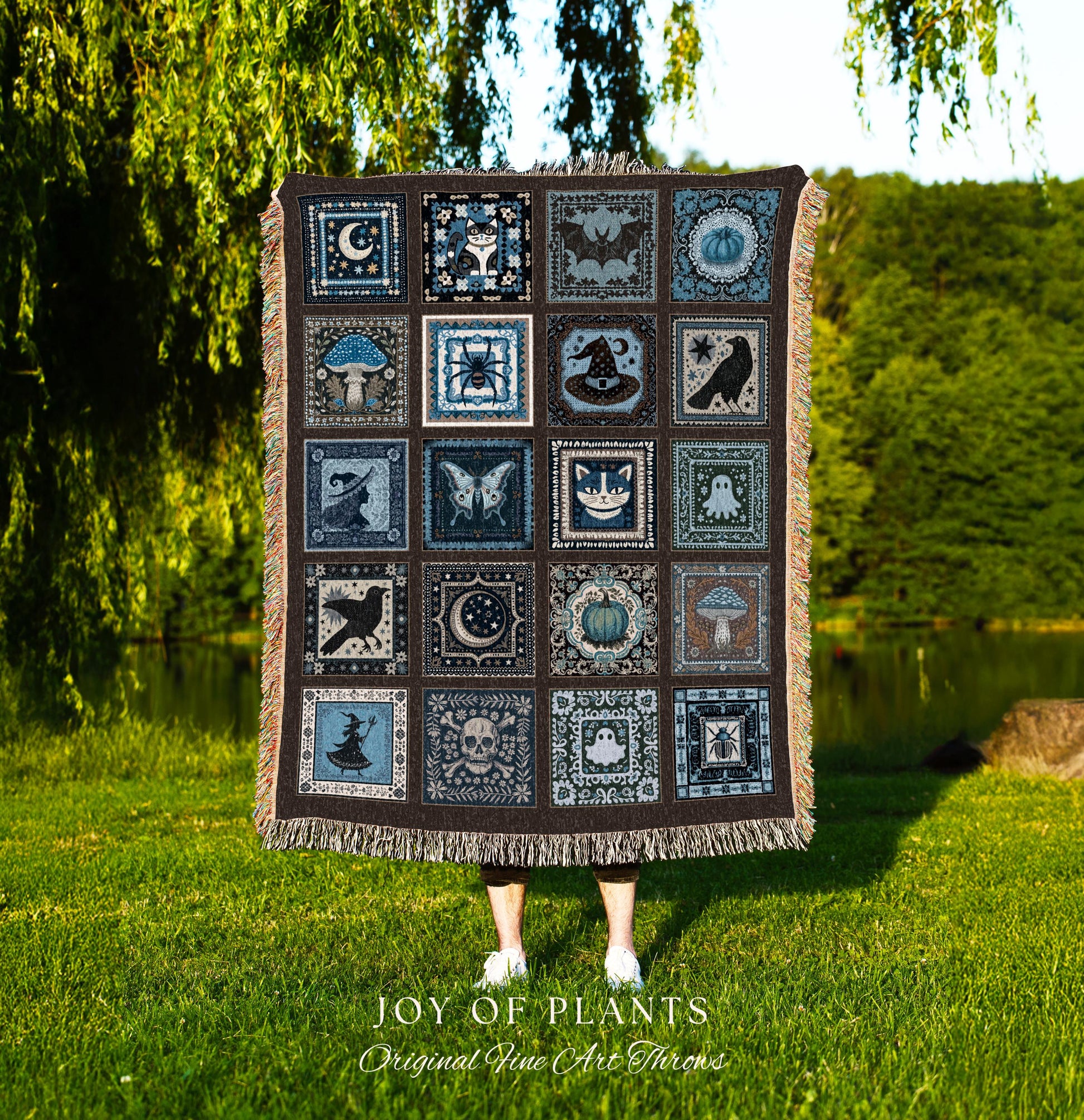 Rustic Witch Ethereal Throw Blanket | Whimsical Halloween Tapestry Cute Whimsigoth Bedroom Accent Spooky Aesthetic Gift Floral Goth Decor |