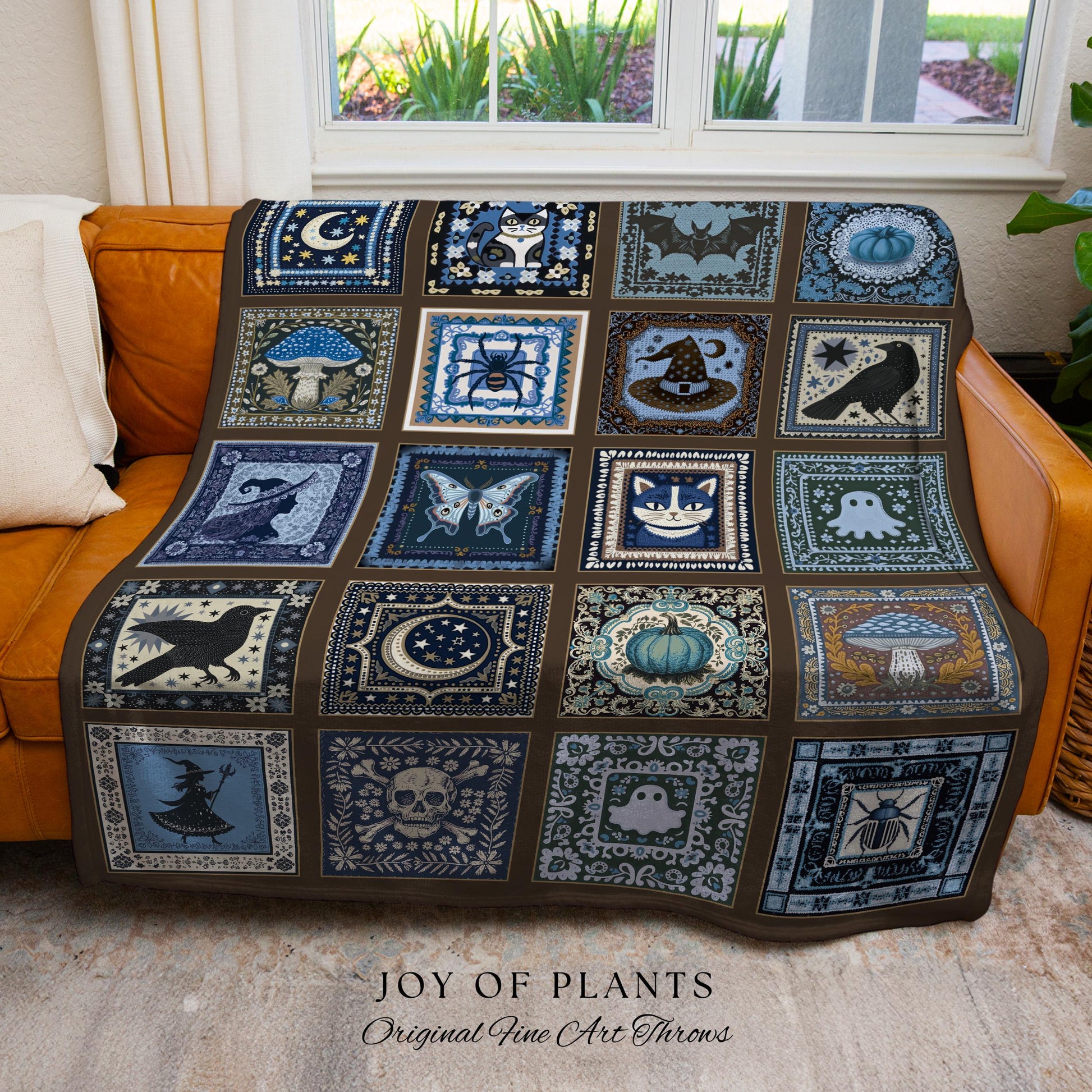 Rustic Witch Ethereal Throw Blanket | Whimsical Halloween Tapestry Cute Whimsigoth Bedroom Accent Spooky Aesthetic Gift Floral Goth Decor |