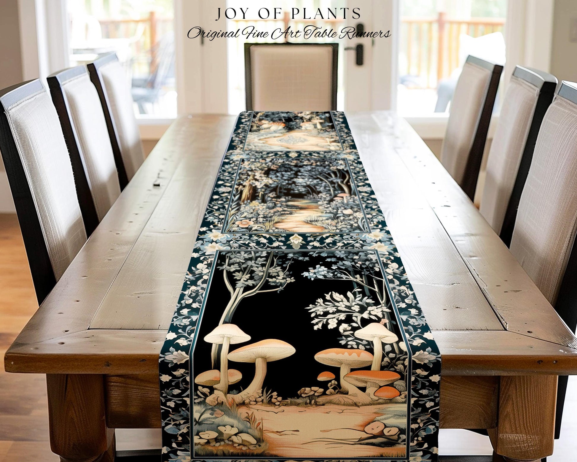 Dreamy Forest Landscape Botanical Table Runner | Misty Forest Dark Cottagecore Aesthetic Fairycore Dining Room Table Magical Jungle Decor