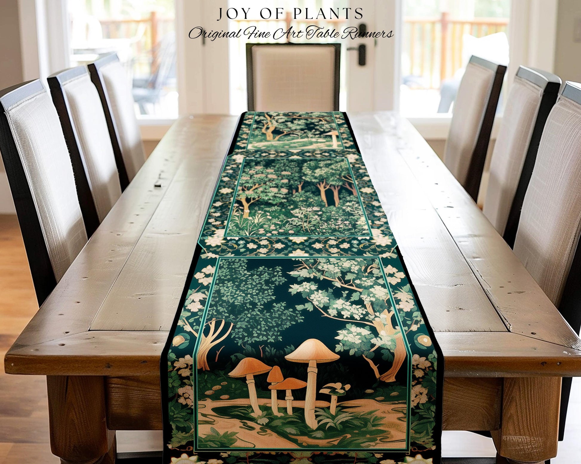 Dark Woodland Whimsical Forest Table Runner Whimsigothic Folklore Inspired Decor | Ethereal Academia Aesthetic Fairycore Dining Room Floral