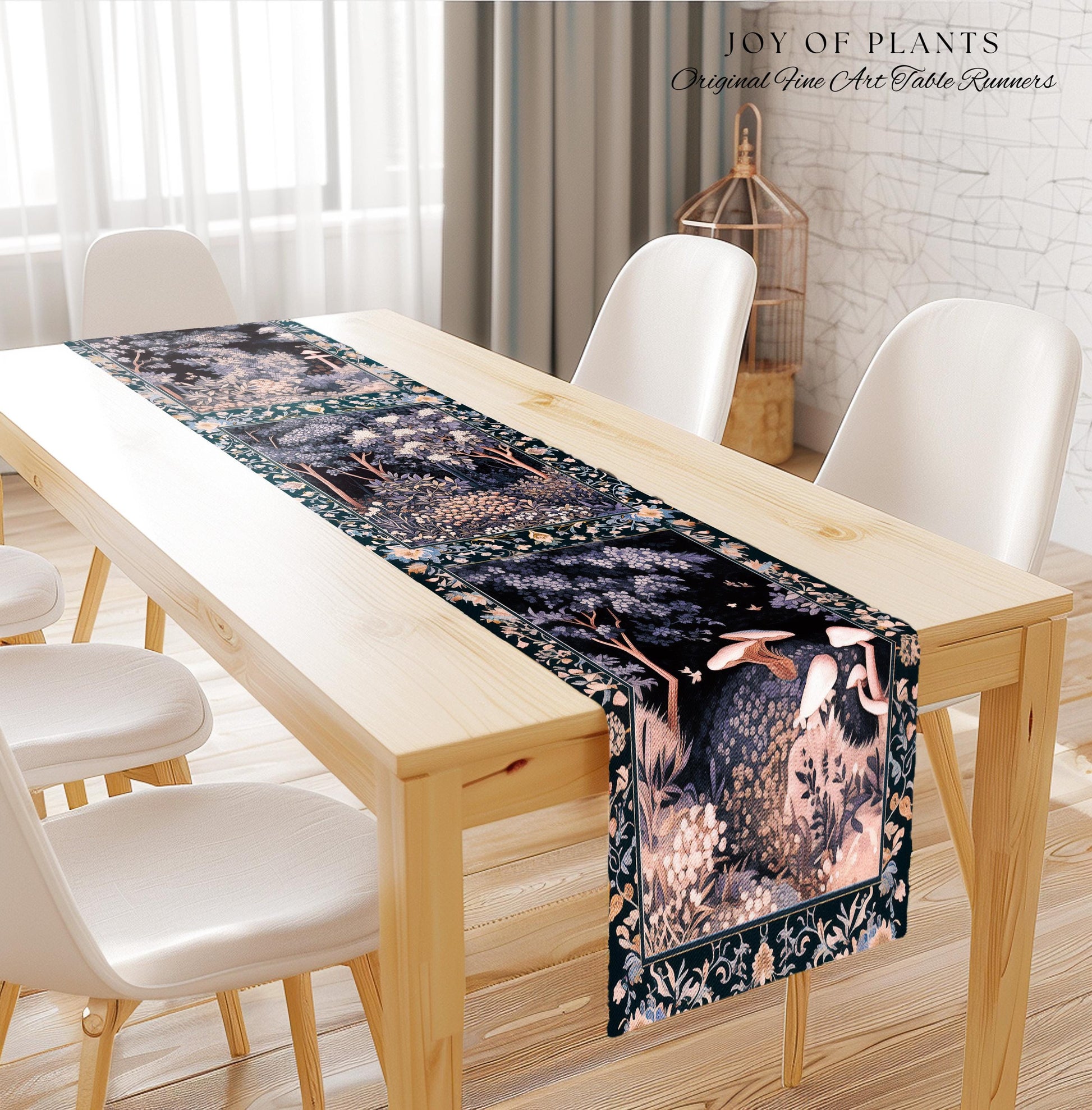 Fairycore Aesthetic Botanical Table Runner Dark Academia Lavender Purple Nature Inspired Ethereal Woodland Wildflowers Enchanted Decorations