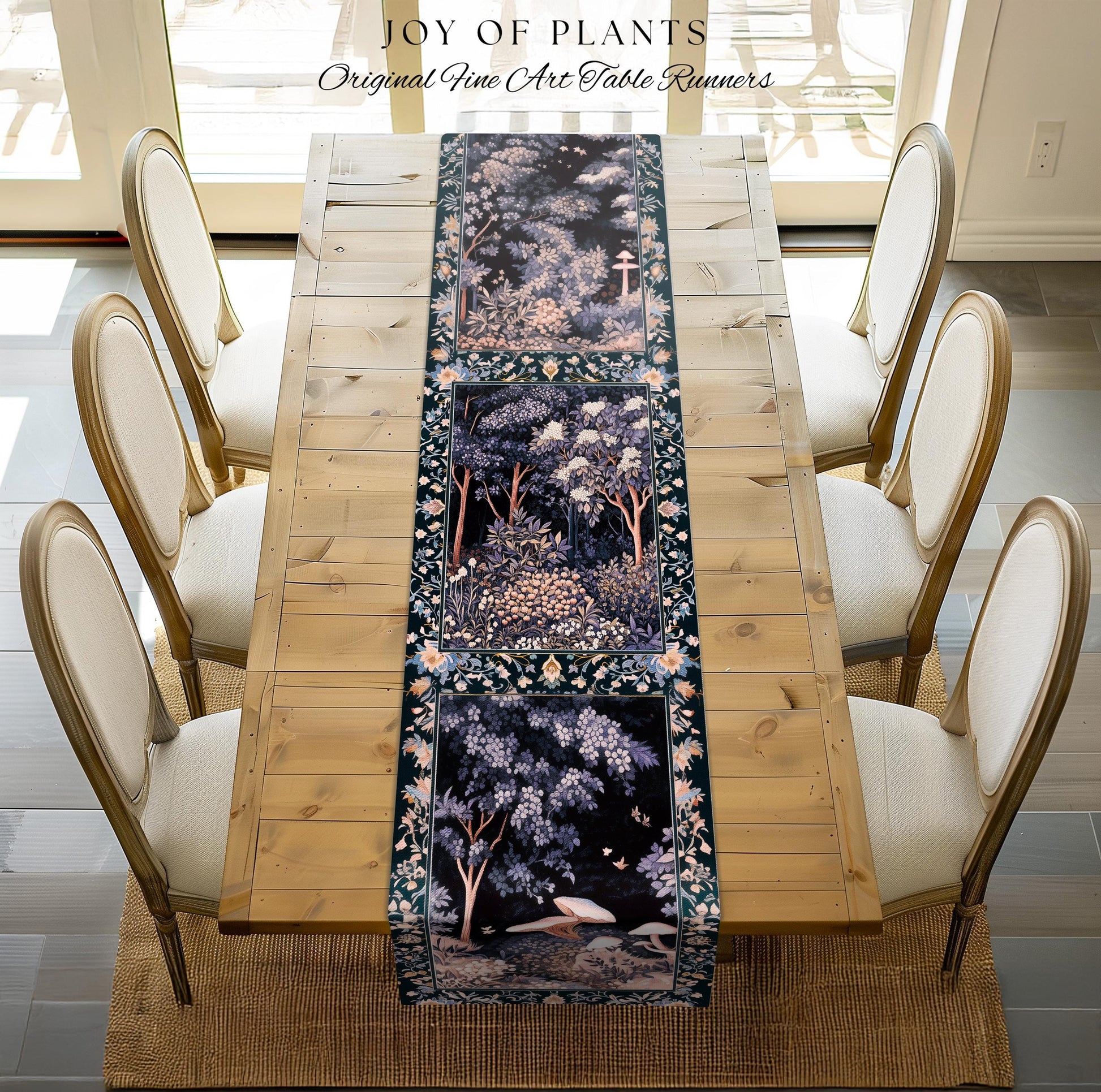 Fairycore Aesthetic Botanical Table Runner Dark Academia Lavender Purple Nature Inspired Ethereal Woodland Wildflowers Enchanted Decorations