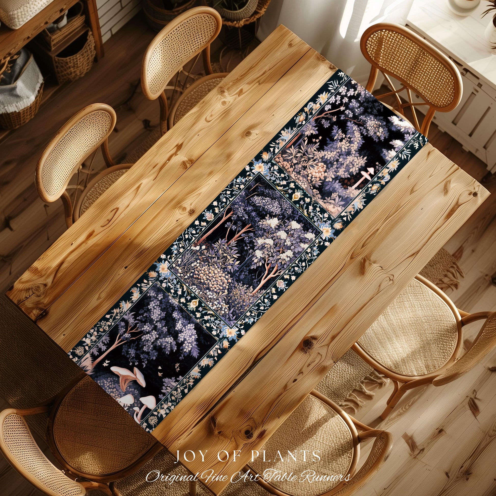 Fairycore Aesthetic Botanical Table Runner Dark Academia Lavender Purple Nature Inspired Ethereal Woodland Wildflowers Enchanted Decorations