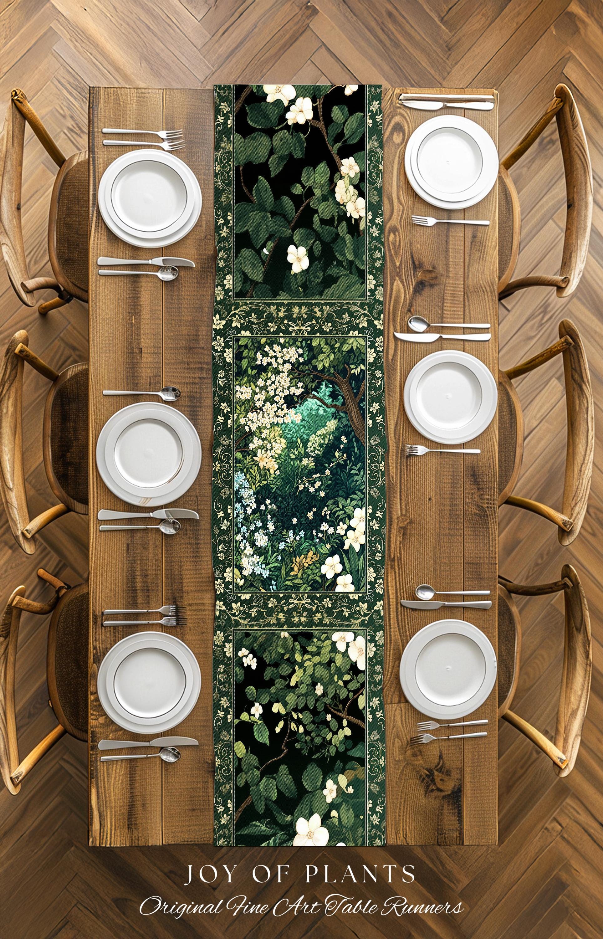 Botanical Aesthetic Forest Table Runner Dark Cottagecore Folklore Inspired Decor | Ethereal Aesthetic Fairycore Mystic Woodland Dining Room