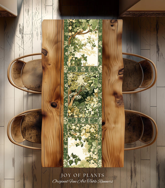 Soft Aesthetics Folklore Forest Table Runner Fairy Inspired Dining Room | Cozy Cottagecore Ethereal Nature Aesthetic Sage Green Indie Style