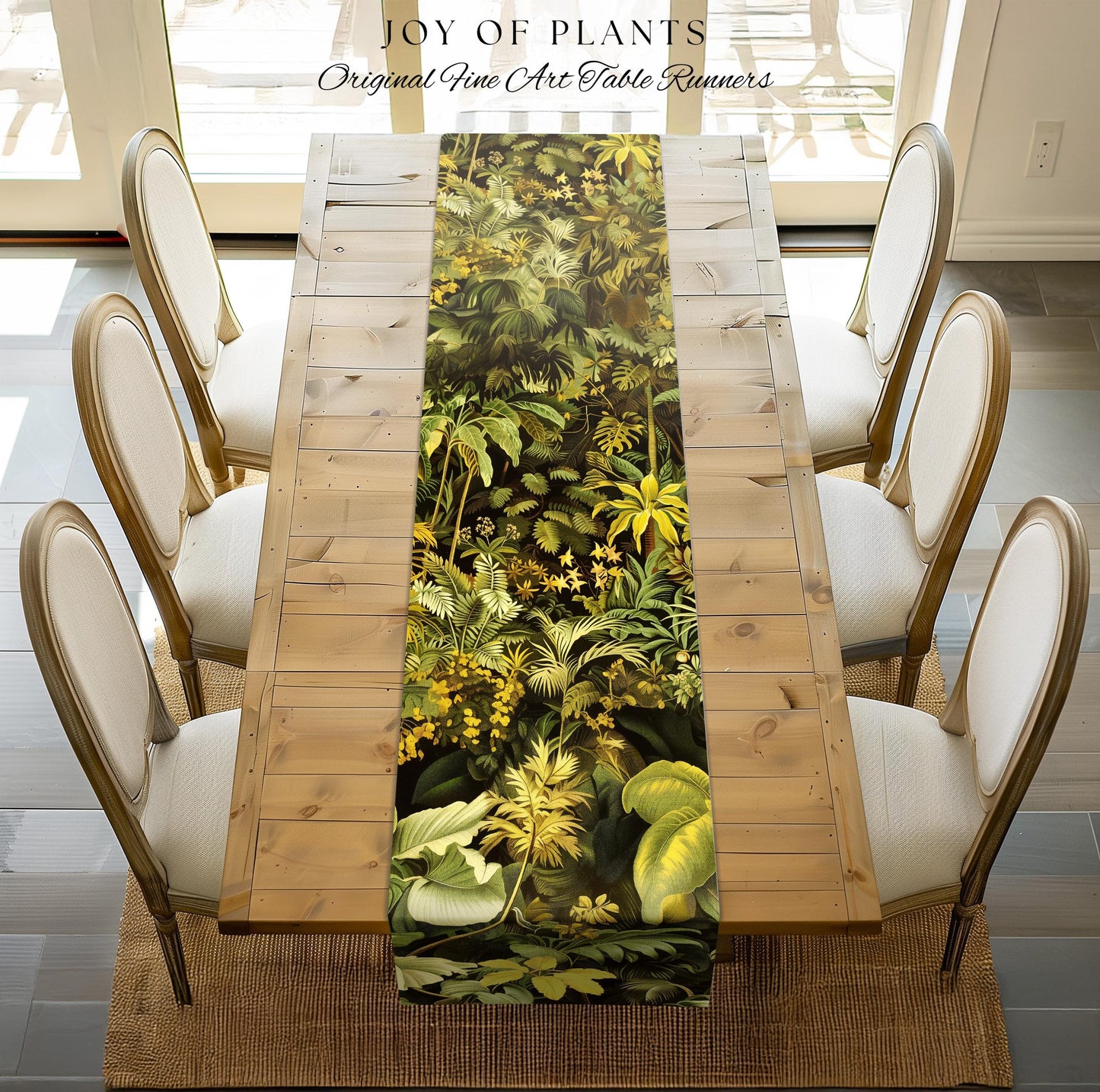 Moody Botanical Jungle Leaves Table Runner | Eclectic Green Maximalist Dining Room Table Whimsigoth Vintage Botanical Nature Forest Style |