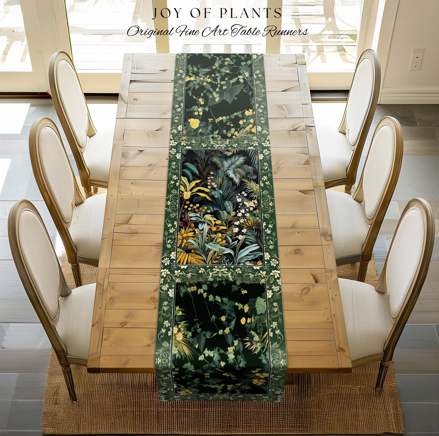 Jungle Leaves Botanical Table Runner | Tropical Jungle Nature Lover Cozy Plant Lover Boho Dining Room Decor Elegant Jungle Theme Linens |