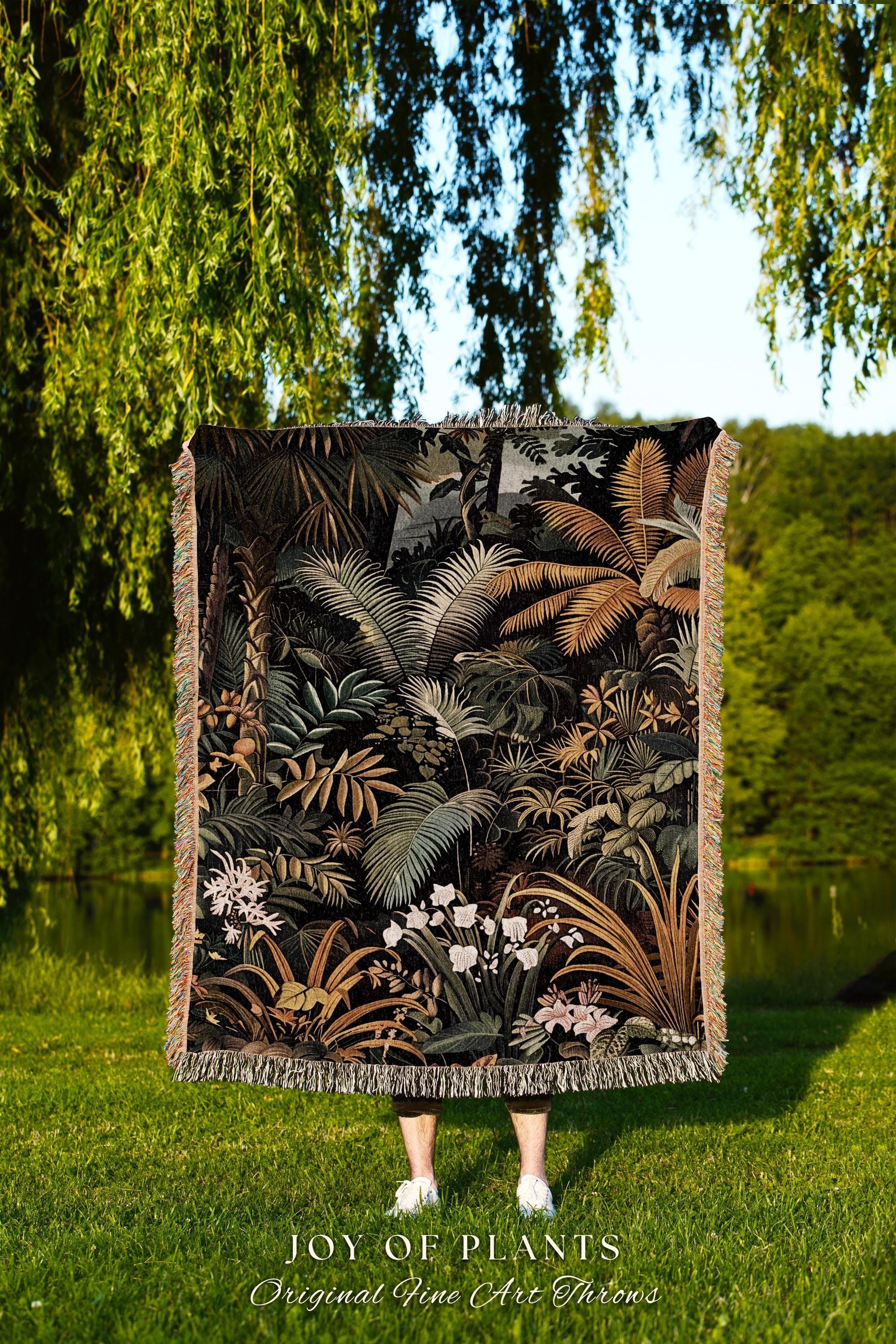 Earthy Colors Tropical Leaves Throw Blanket | Jungle Theme Bedroom Decor Whimsical Botanical Living Room Forest House Plant Tapestry Woven