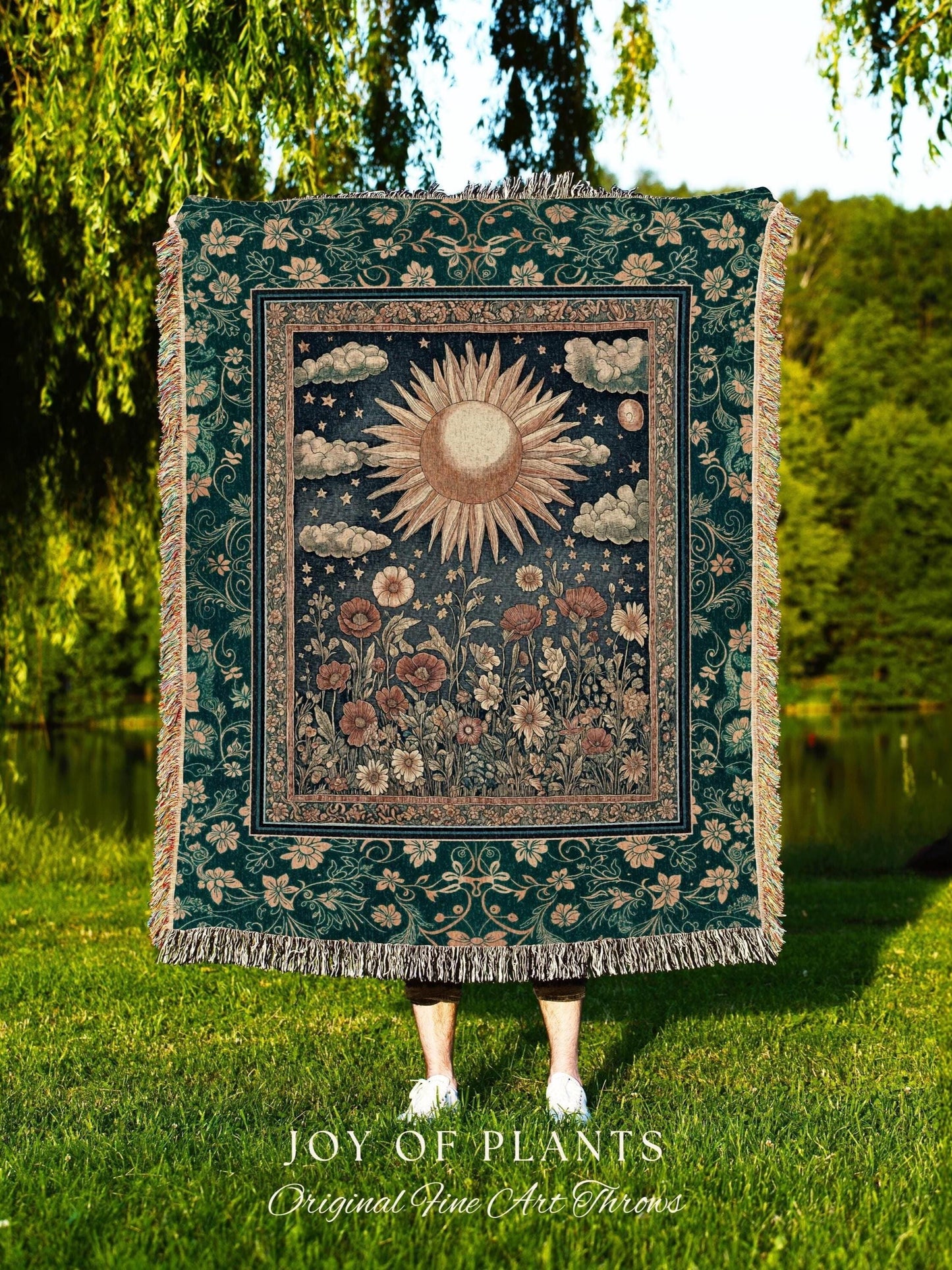 Maximalist Sun Goddess Tapestry | Nature Botanical Throw Blanket Floral Light Academia Spiritual Aesthetic Zodiac Theme Celestial Bedroom