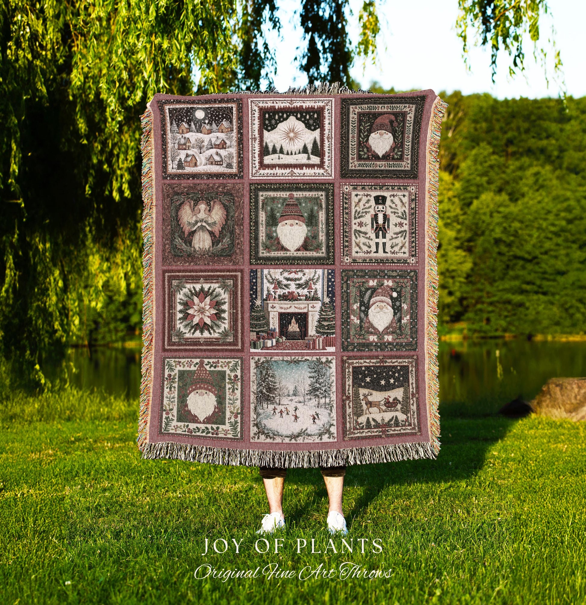 Classic Christmas Patchwork Blanket | Nostalgic Holiday Charm Winter Wonderland Nutcracker Winter Cozy Throw Traditional Xmas Home Decor |