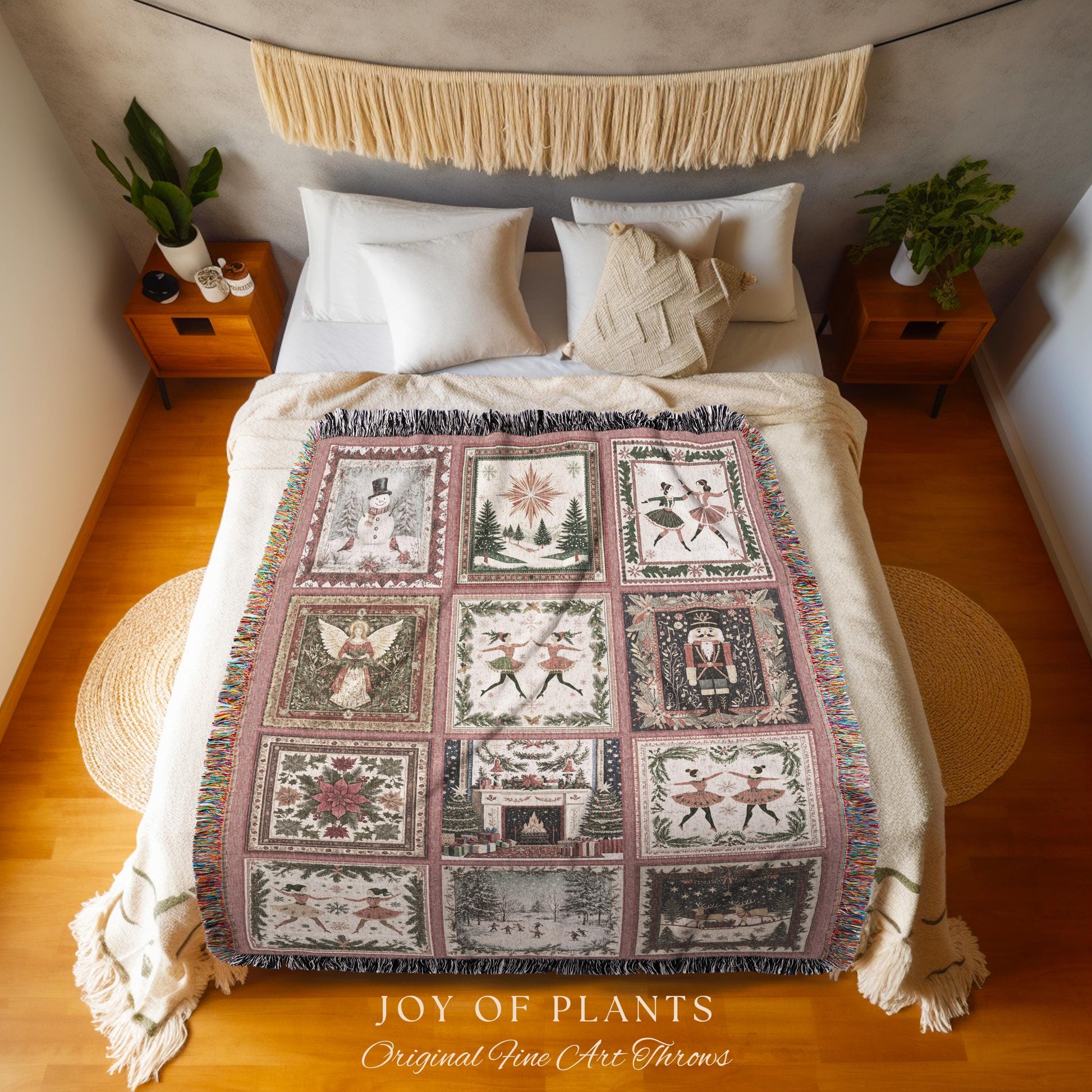 Rosy Winter Ballerinas Xmas Throw | Whimsical Cottagecore Boho Nordic Winter Festive Sugarplum Fairy Holiday Cozy Nostalgic Nutcracker Decor