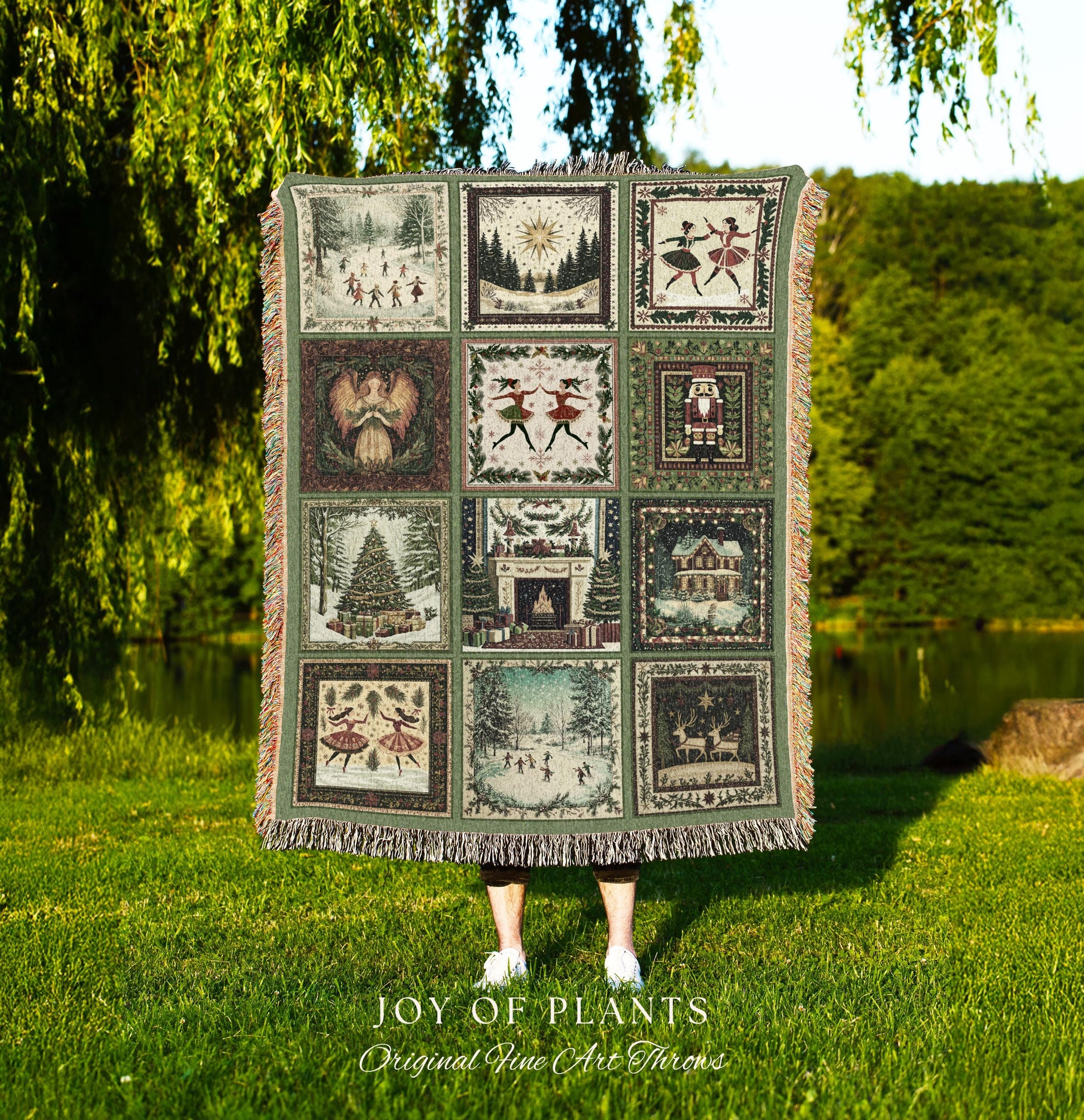 Scandinavian Christmas Cozy Throw | Retro Xmas Boho Holiday Blanket Winter Wonderland Nostalgia Whimsical Woven Accent Festive Gift Cute |