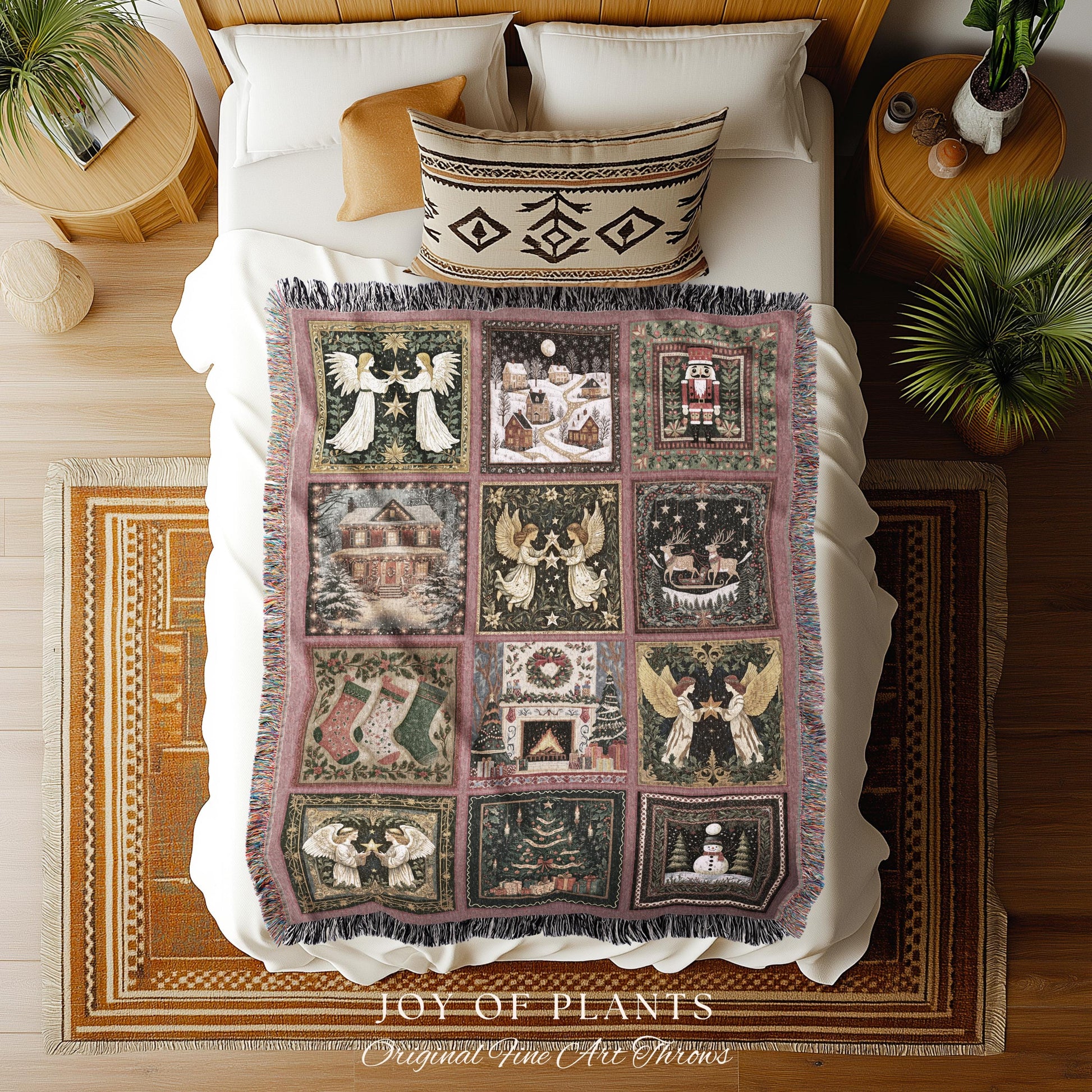 Cozy Nostalgic Holiday Blanket | Retro Scandinavian Nutcracker Christmas Throw Whimsical Festive Aesthetic Pastel Yuletide Home Decor Cute |