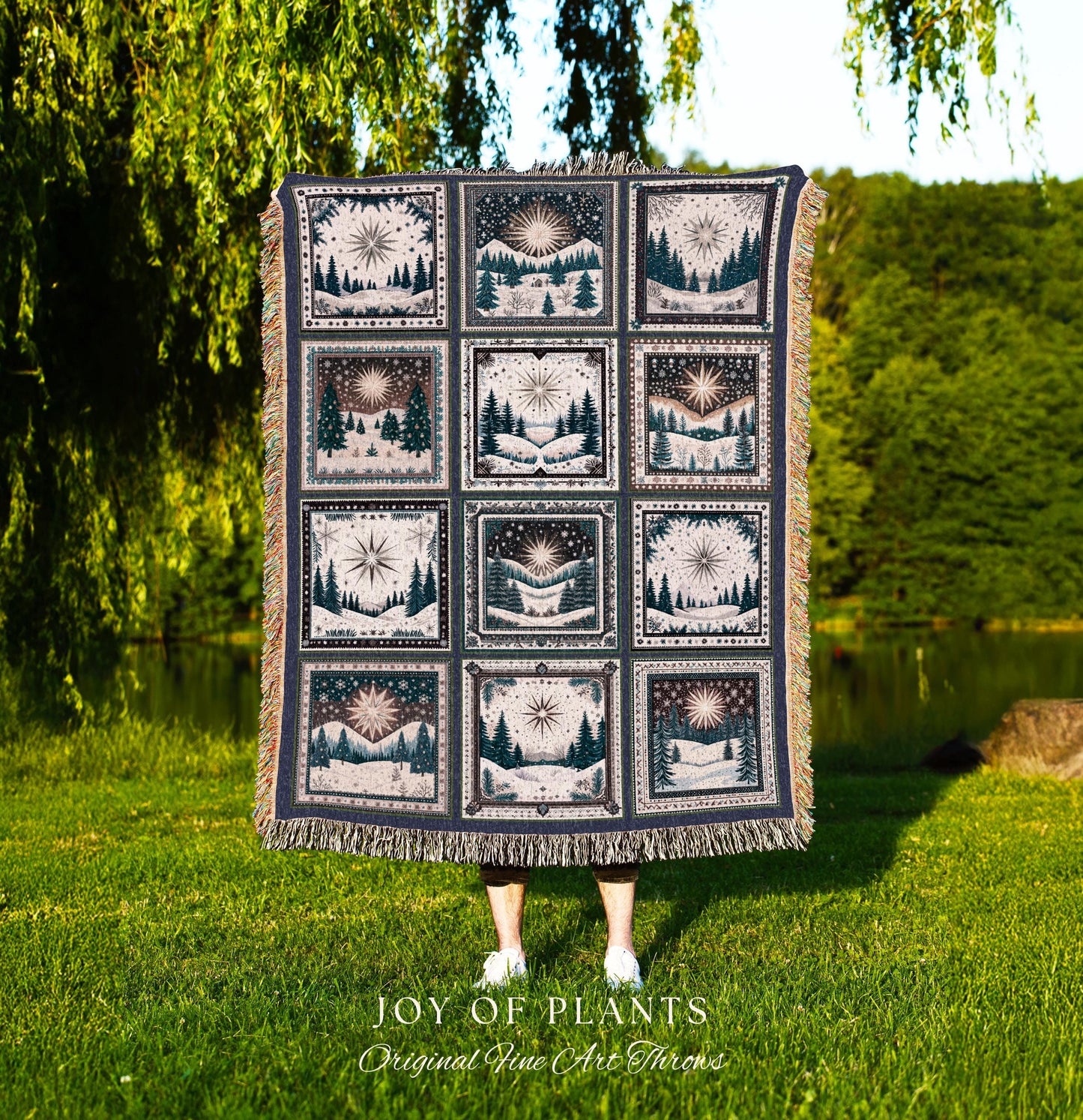 Winter Elegance Scandi Blanket | Mystic North Star Boho Cozy Hygge Throw Nordic Wonderland Country Cottagecore Tapestry Winter Aesthetic |