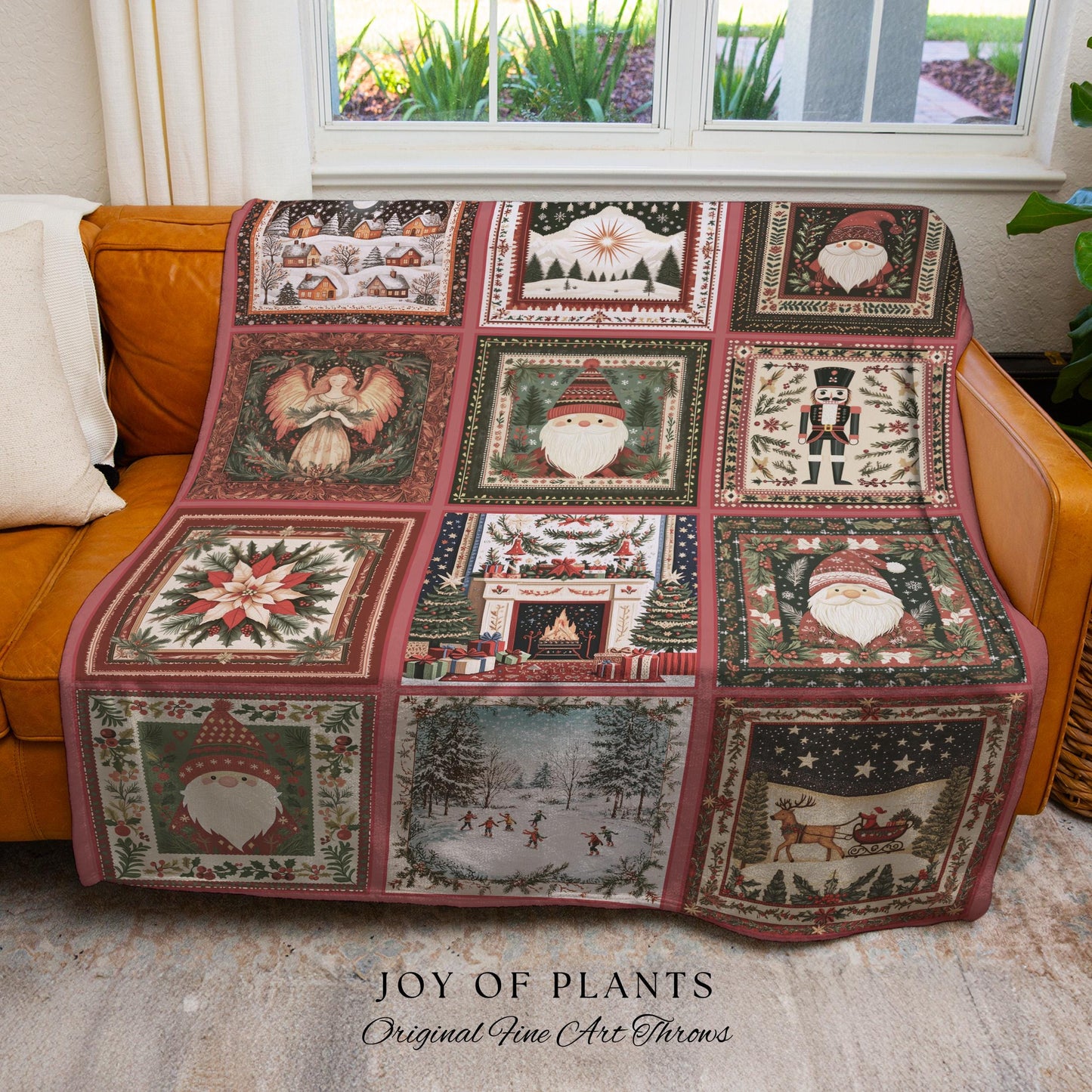 Classic Christmas Patchwork Blanket | Nostalgic Holiday Charm Winter Wonderland Nutcracker Winter Cozy Throw Traditional Xmas Home Decor |
