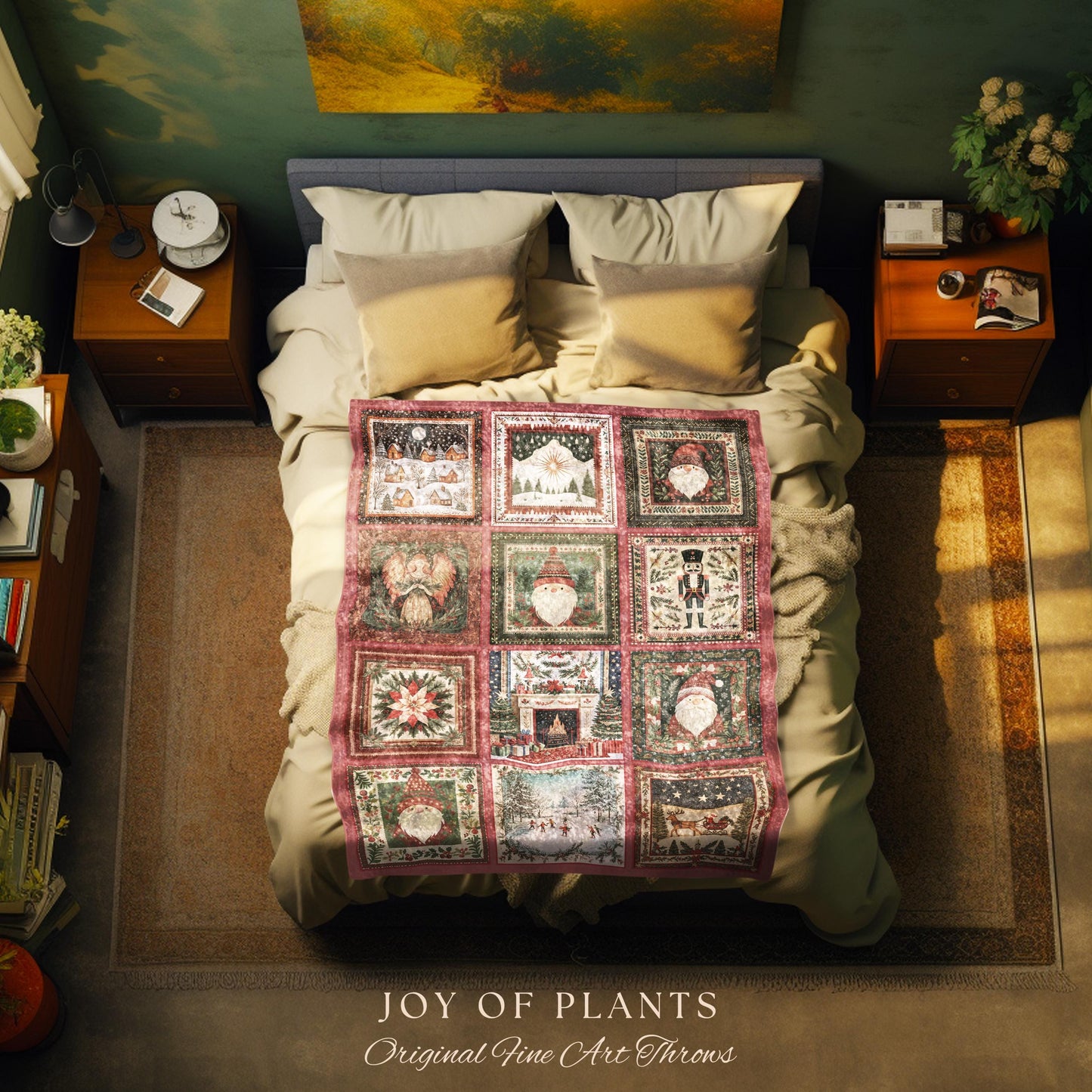 Classic Christmas Patchwork Blanket | Nostalgic Holiday Charm Winter Wonderland Nutcracker Winter Cozy Throw Traditional Xmas Home Decor |