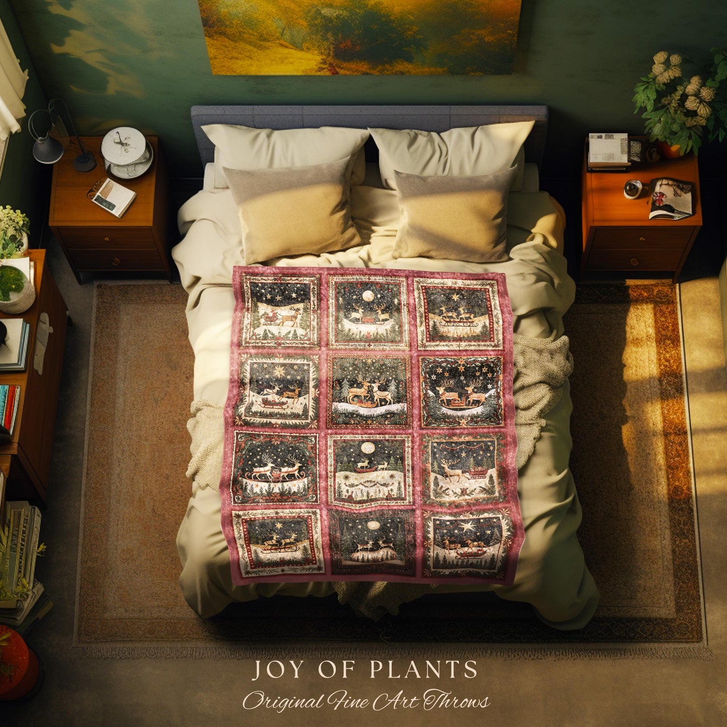 Cute Boho Reindeer Throw Blanket | Pastel Christmas Winter Wonderland Scandinavian Aesthetic Danish Home Decor Festive Whimsical Holiday |