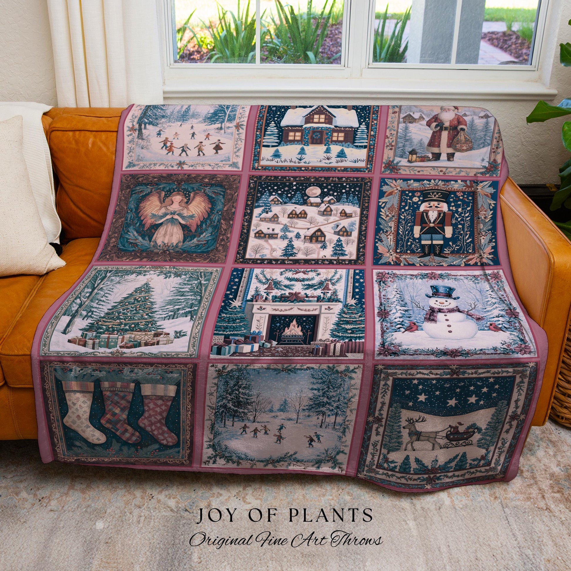 Holiday Magic Pastel Xmas Throw | Rustic Scandinavian Patchwork Whimsical Winter Wonderland Classic Christmas Cozy Vintage Tapestry Blanket