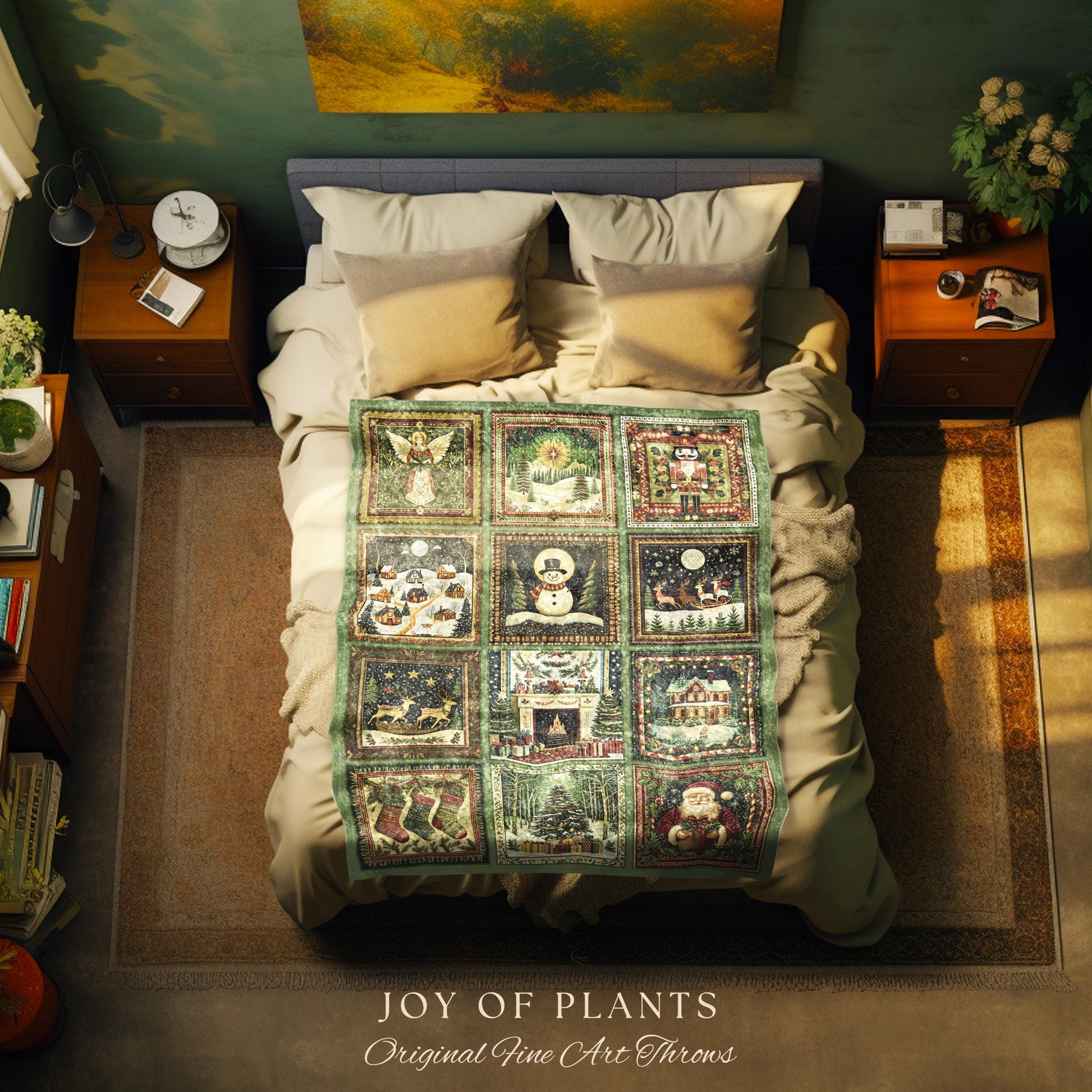 Hygge Christmas Decor Throw Blanket | Cozy Holiday Folk Art Scandinavian Festive Nostalgic Whimsical Cottagecore Woven Tapestry Scandi Xmas