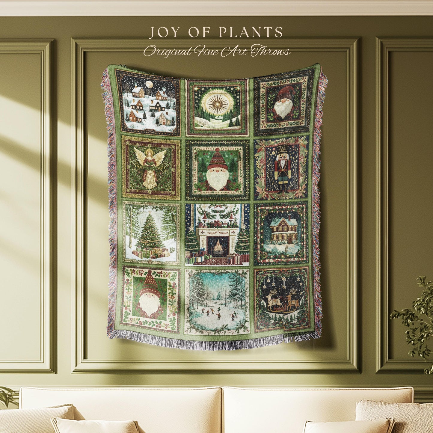 Sage Green Boho Xmas Throw | Woven Winter Wonderland Scandi Christmas Retro Christmas Tree Blanket Merry & Bright Whimsical Yuletide Gift |