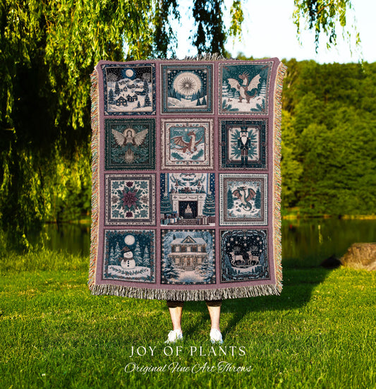 Cozy Dragon Winter Holiday Blanket | Whimsigoth Christmas Decor Cute Eclectic Boho Woven Tapestry Cottagecore Seasonal Nostalgic Accent |