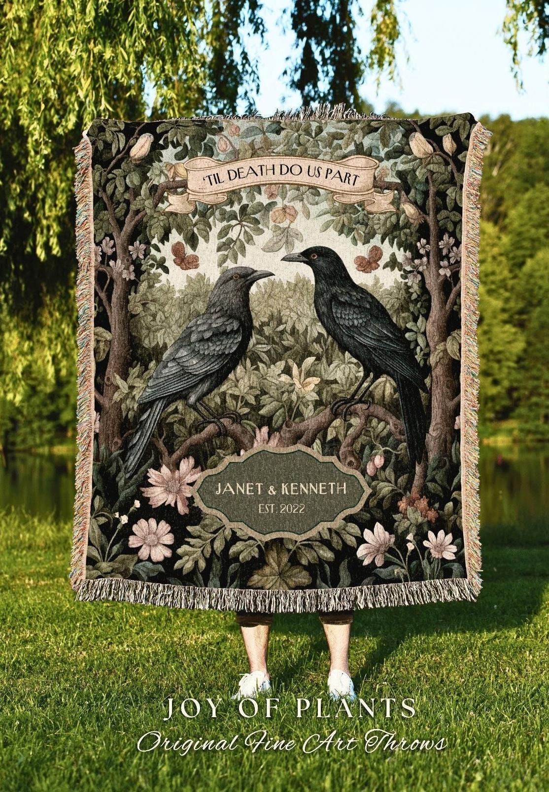 Crowcore Gothic Anniversary Blanket | Dark Academia Aesthetic Woven Throw Personalized Dating Anniversary Raven Gift for Goths Custom Name |