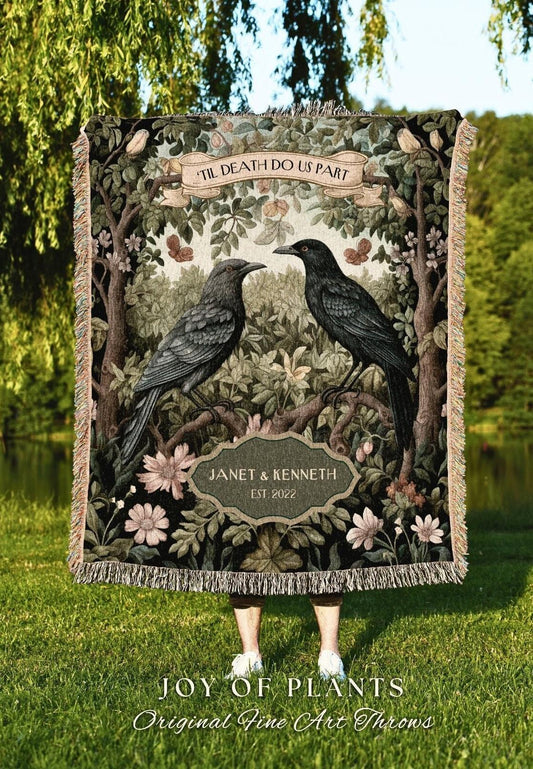 Crowcore Gothic Anniversary Blanket | Dark Academia Aesthetic Woven Throw Personalized Dating Anniversary Raven Gift for Goths Custom Name |