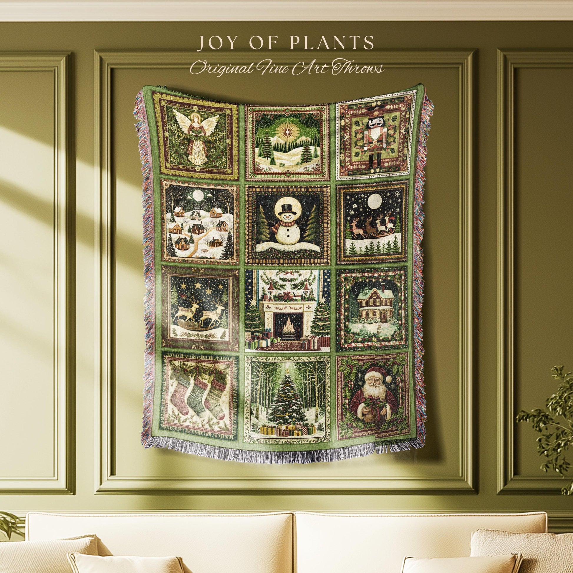 Hygge Christmas Decor Throw Blanket | Cozy Holiday Folk Art Scandinavian Festive Nostalgic Whimsical Cottagecore Woven Tapestry Scandi Xmas