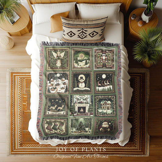 Hygge Christmas Decor Throw Blanket | Cozy Holiday Folk Art Scandinavian Festive Nostalgic Whimsical Cottagecore Woven Tapestry Scandi Xmas