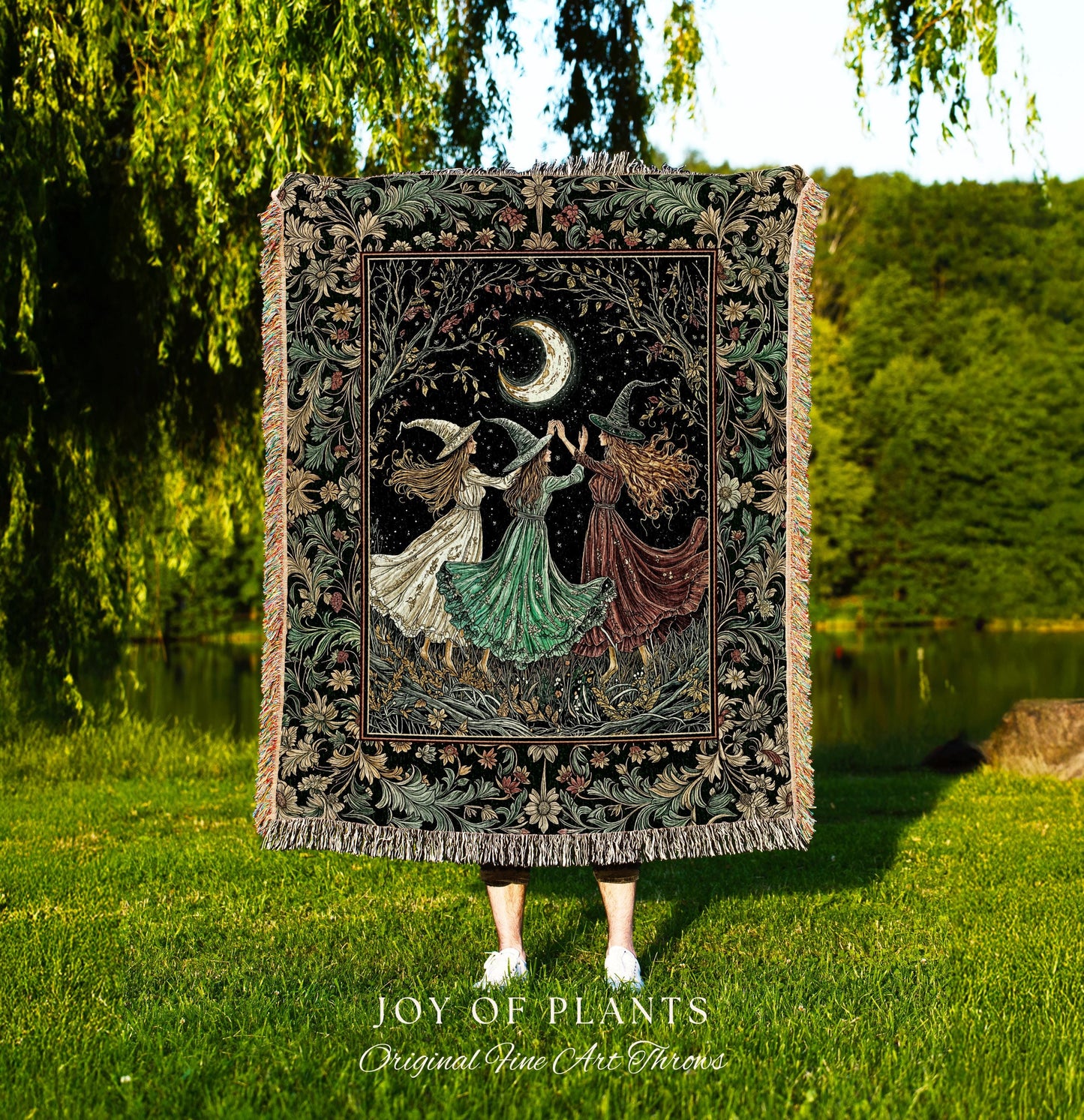 Wiccan Folklore Witch Tapestry Blanket | Sorceress Sisters Mystic Academia Cozy Wiccan Woven Throw Mystic Aesthetic Gothic Elegant Halloween