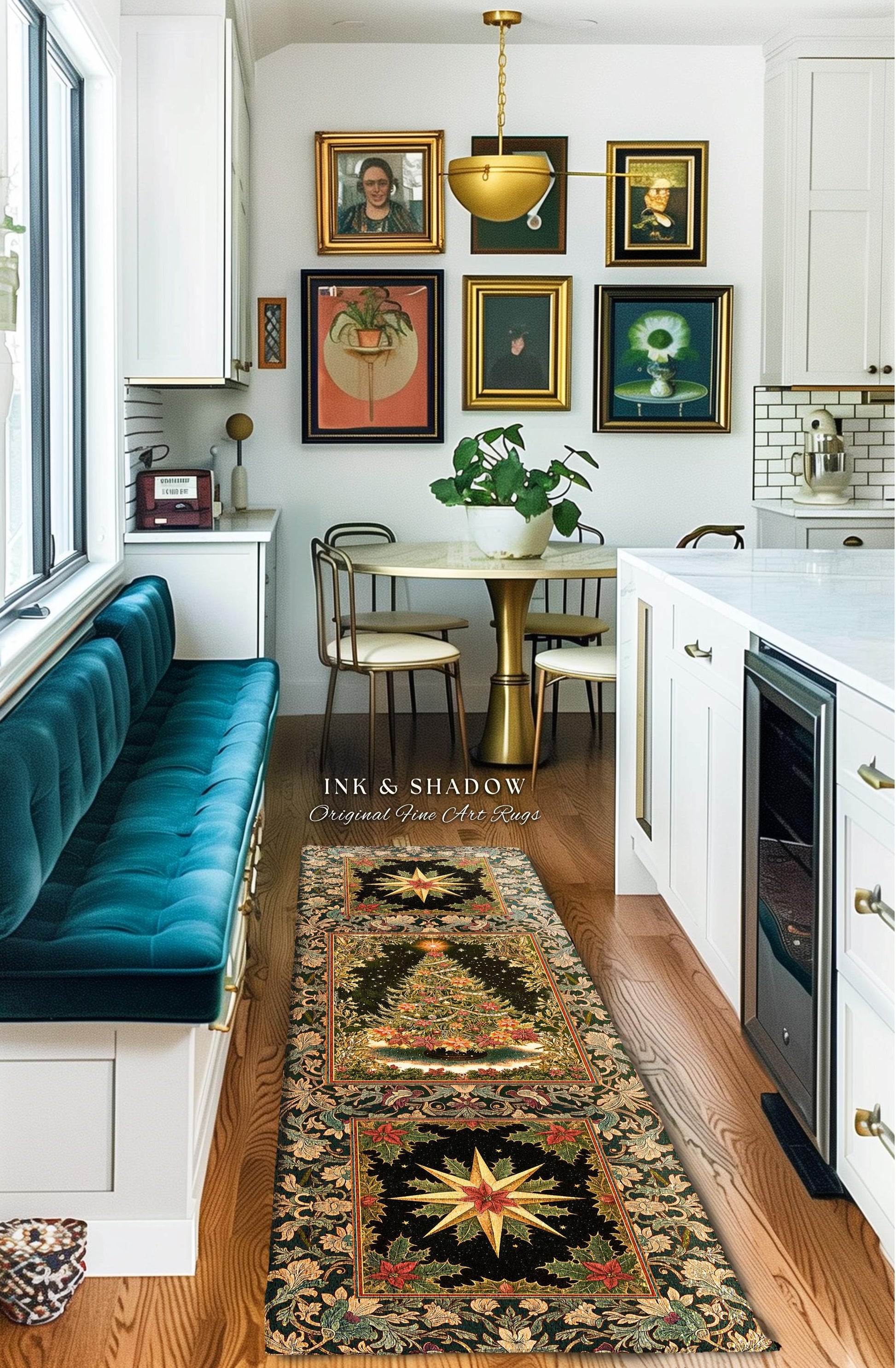 Regal Christmas Tree Poinsettia Rug | Vintage Xmas Home Decor Accent Cozy Winter Decor Festive Cottagecore Throw Rustic Holiday Traditional