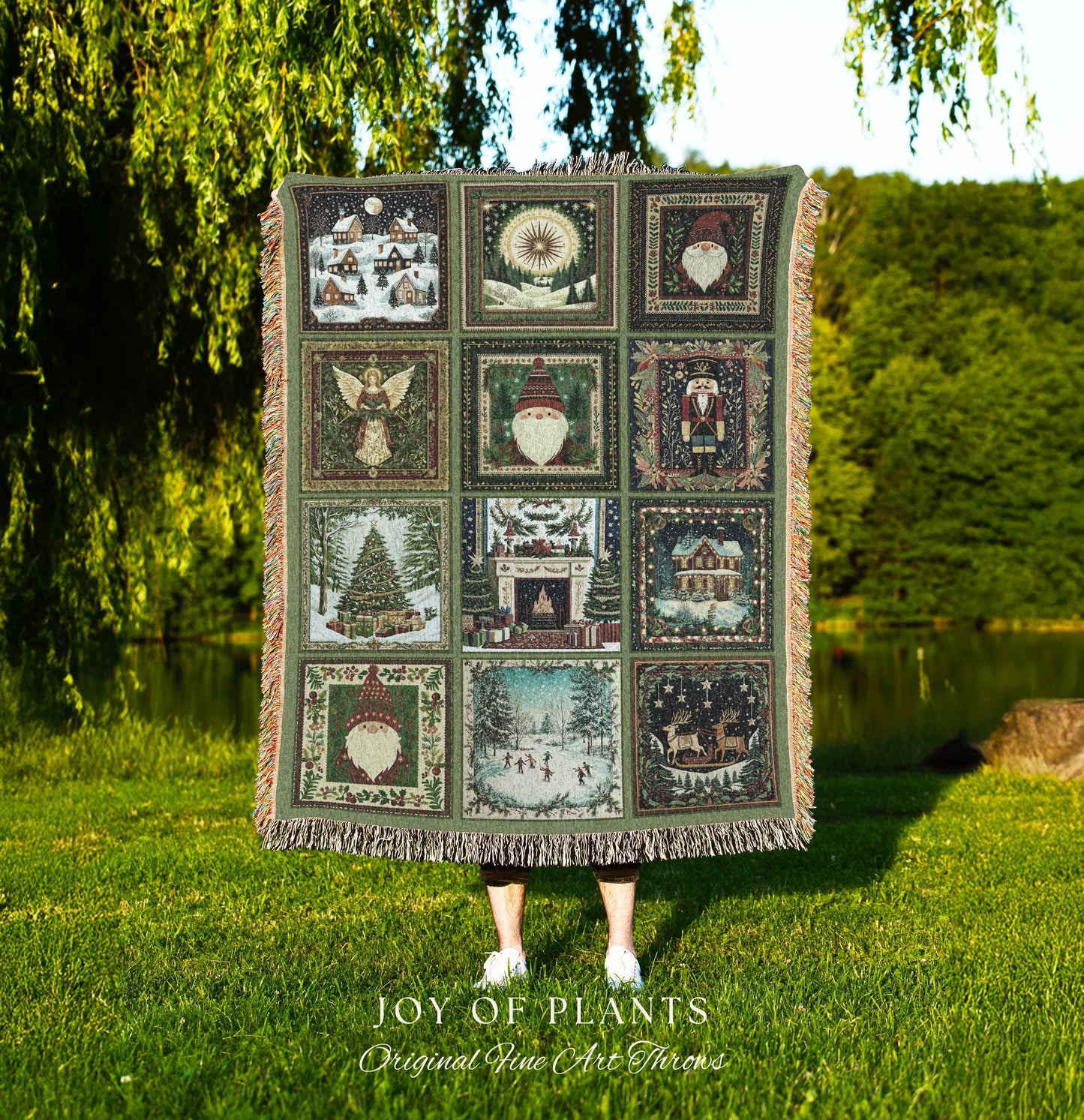 Sage Green Boho Xmas Throw | Woven Winter Wonderland Scandi Christmas Retro Christmas Tree Blanket Merry & Bright Whimsical Yuletide Gift |