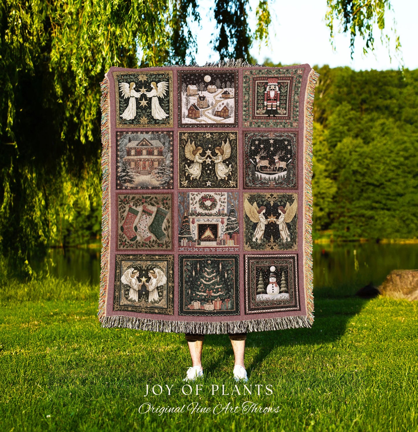 Cozy Nostalgic Holiday Blanket | Retro Scandinavian Nutcracker Christmas Throw Whimsical Festive Aesthetic Pastel Yuletide Home Decor Cute |