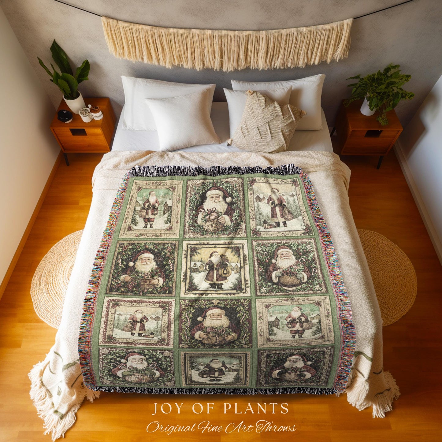 Sage Green Retro Xmas Throw Blanket | Cozy Pastel Santa Claus Home Decor Retro Christmas Whimsical Holiday Winter Wonderland Aesthetic Cute