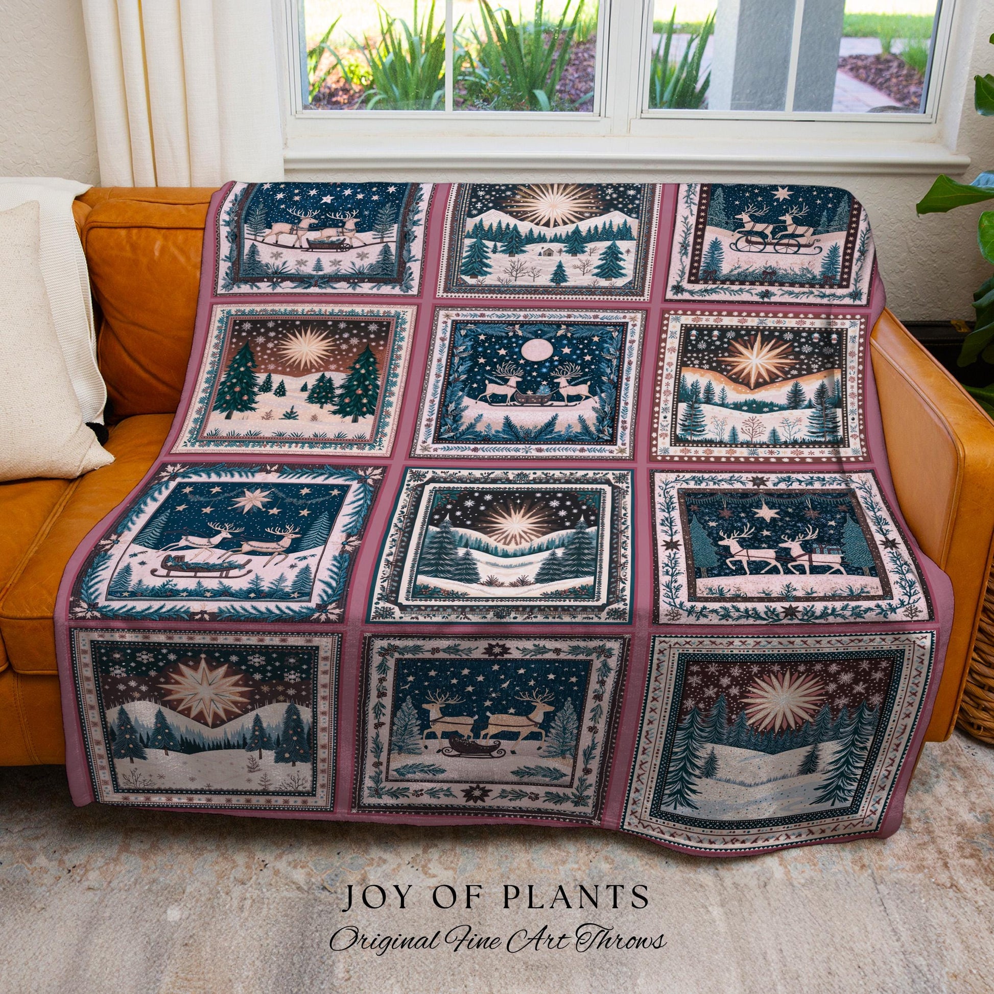 Elegant North Star Woven Blanket | Cottagecore Reindeer Holiday Home Decor Pastel Aesthetic Festive Throw Danish Winter Folklore Tapestry |