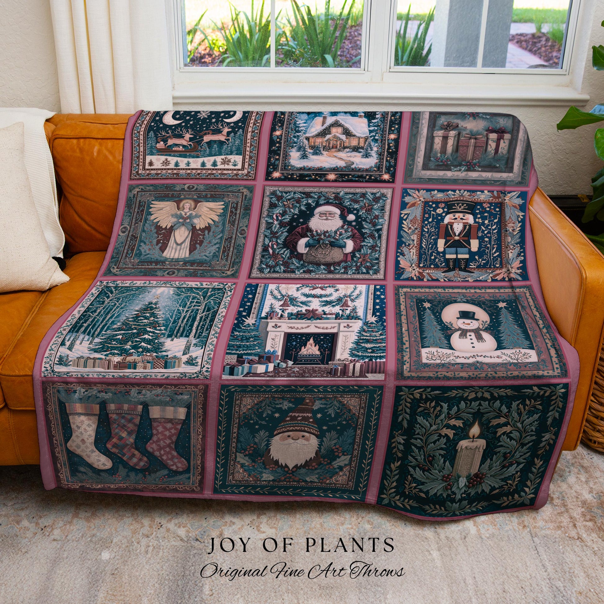 Snowy Winter Night Cozy Woven Throw | Pastel Cottagecore Patchwork Rustic Holiday Nostalgic Scandinavian Festive Yuletide Tapestry Blanket |