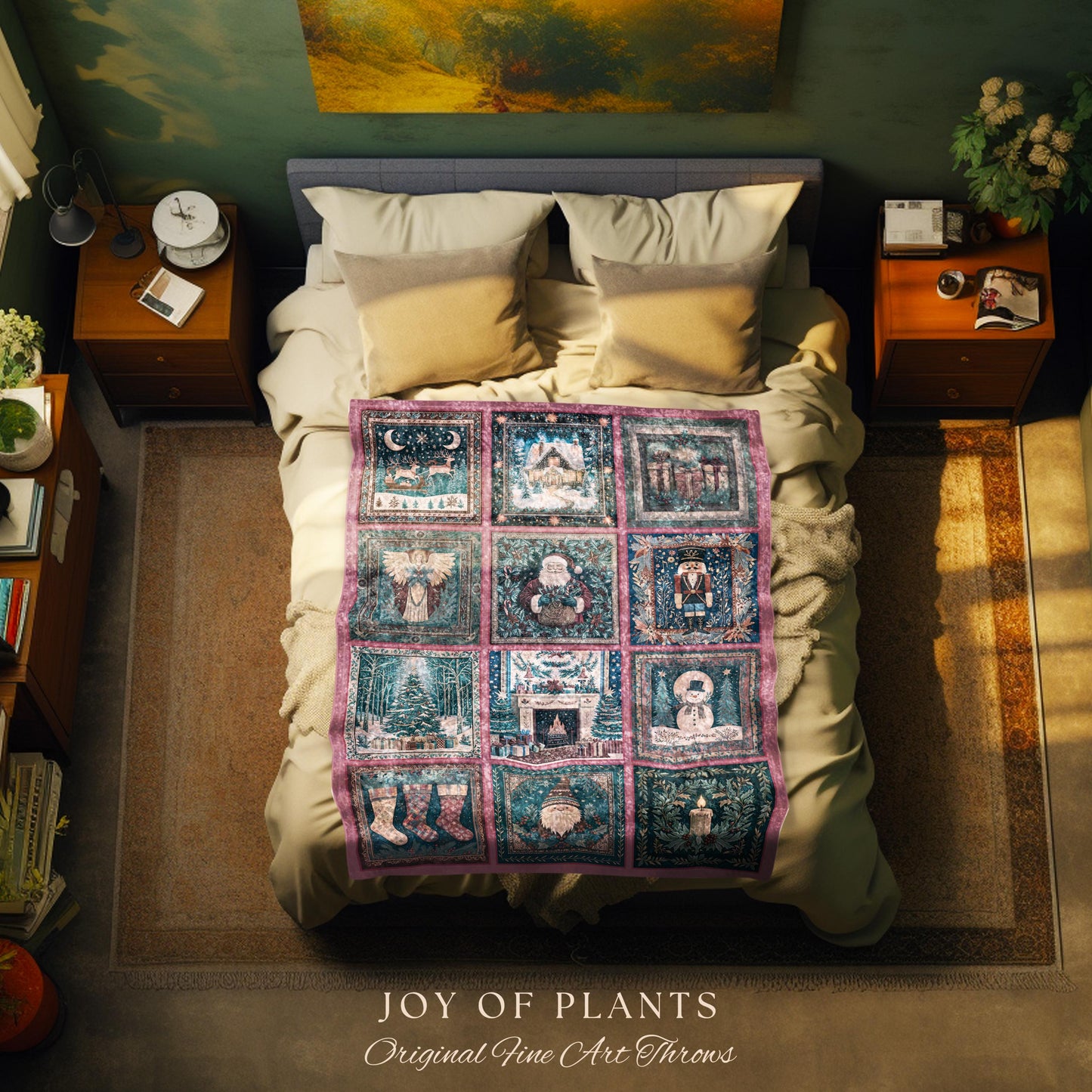 Snowy Winter Night Cozy Woven Throw | Pastel Cottagecore Patchwork Rustic Holiday Nostalgic Scandinavian Festive Yuletide Tapestry Blanket |