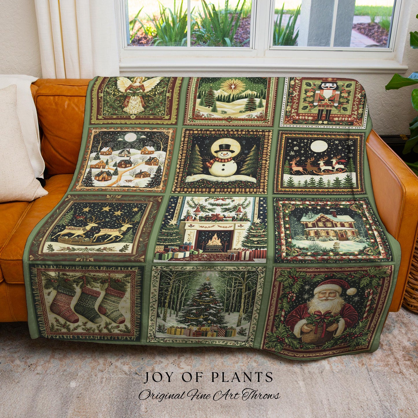 Hygge Christmas Decor Throw Blanket | Cozy Holiday Folk Art Scandinavian Festive Nostalgic Whimsical Cottagecore Woven Tapestry Scandi Xmas