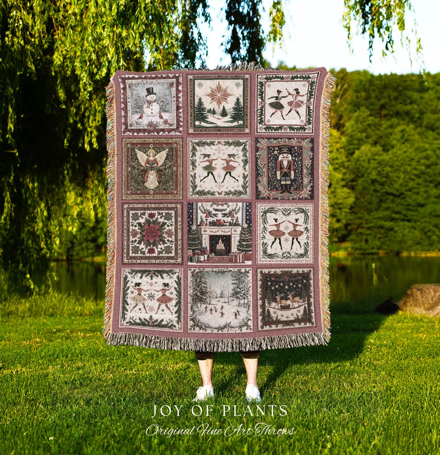 Rosy Winter Ballerinas Xmas Throw | Whimsical Cottagecore Boho Nordic Winter Festive Sugarplum Fairy Holiday Cozy Nostalgic Nutcracker Decor