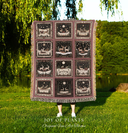 Cute Boho Reindeer Throw Blanket | Pastel Christmas Winter Wonderland Scandinavian Aesthetic Danish Home Decor Festive Whimsical Holiday |