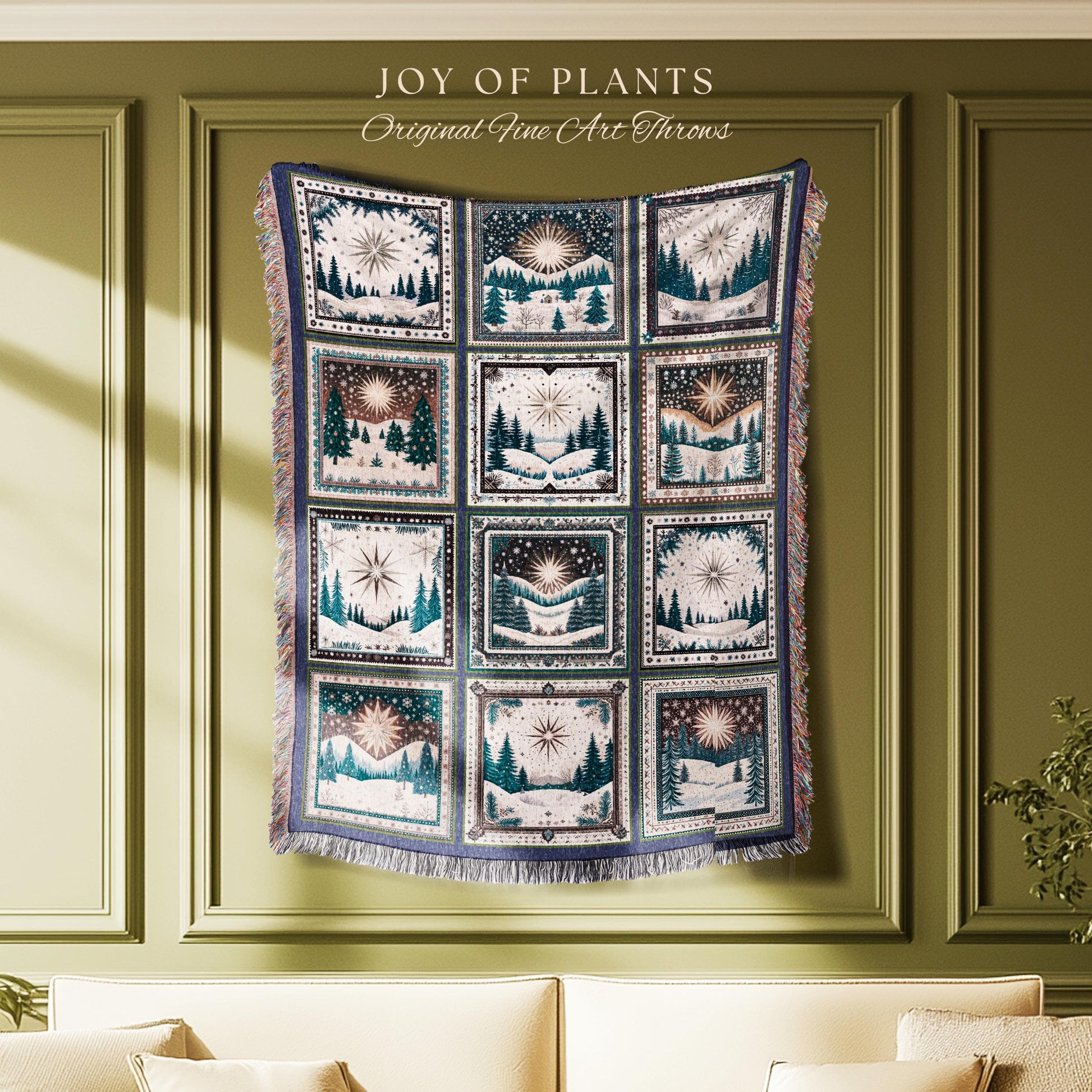 Winter Elegance Scandi Blanket | Mystic North Star Boho Cozy Hygge Throw Nordic Wonderland Country Cottagecore Tapestry Winter Aesthetic |