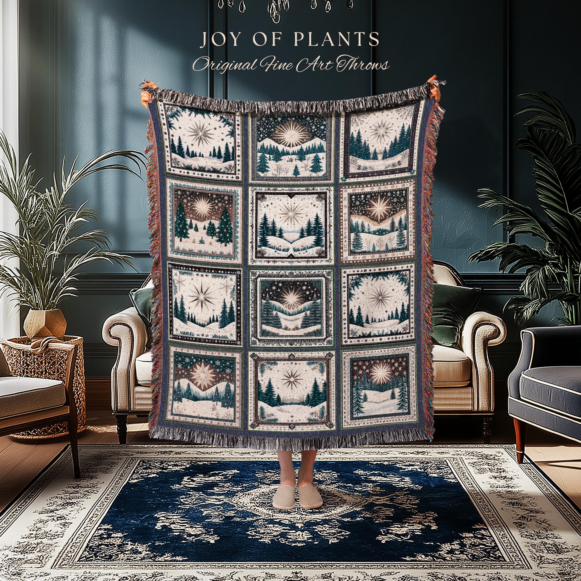 Winter Elegance Scandi Blanket | Mystic North Star Boho Cozy Hygge Throw Nordic Wonderland Country Cottagecore Tapestry Winter Aesthetic |