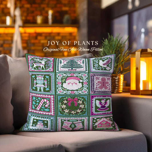 Whimsical Cottagecore Holiday Spirit Classic Christmas Patchwork Cushion Blanket Enchanted Winter Season Cozy Cute Retro Festive Boho Pillow