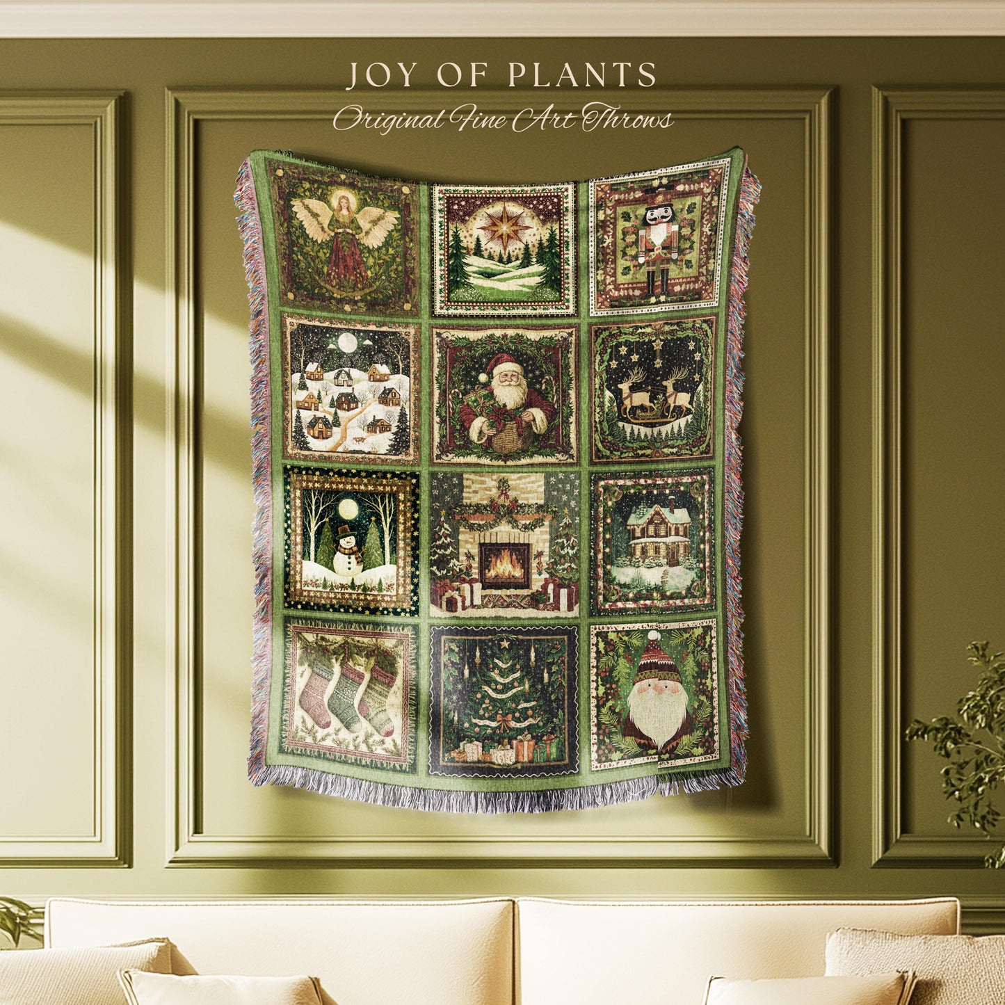 Cute Holiday Wonderland Throw Blanket | Nostalgic Whimsical Scandinavian Festive Christmas Cottagecore Retro Yuletide Winter Woven Tapestry